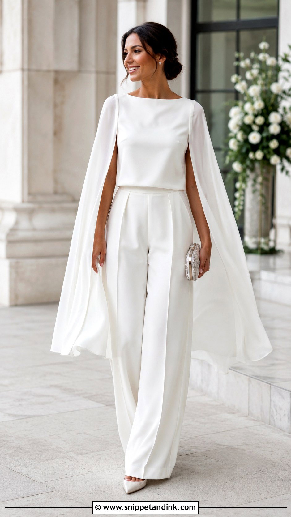 Cape Bridal Top With Tailored Pants - Snippet and Ink - 20 Bridal Tops Ideas