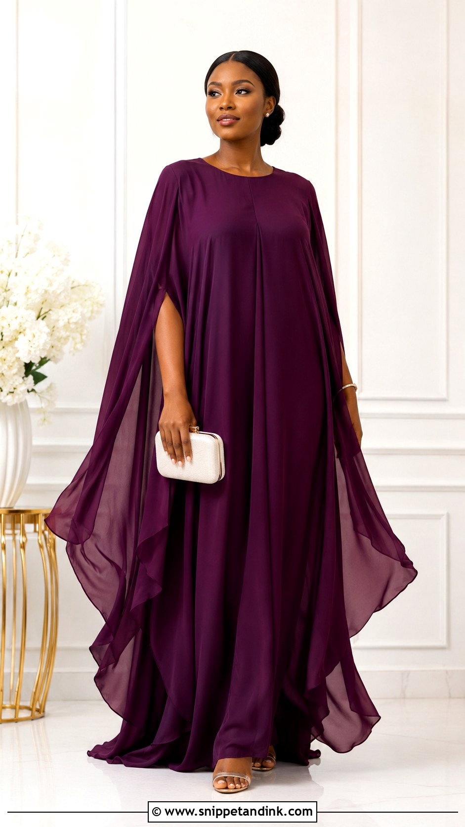 Cape Chiffon Bubu Gown With Minimal Jewelry - Snippet and Ink - 25 Bubu Gown Styles Chiffon