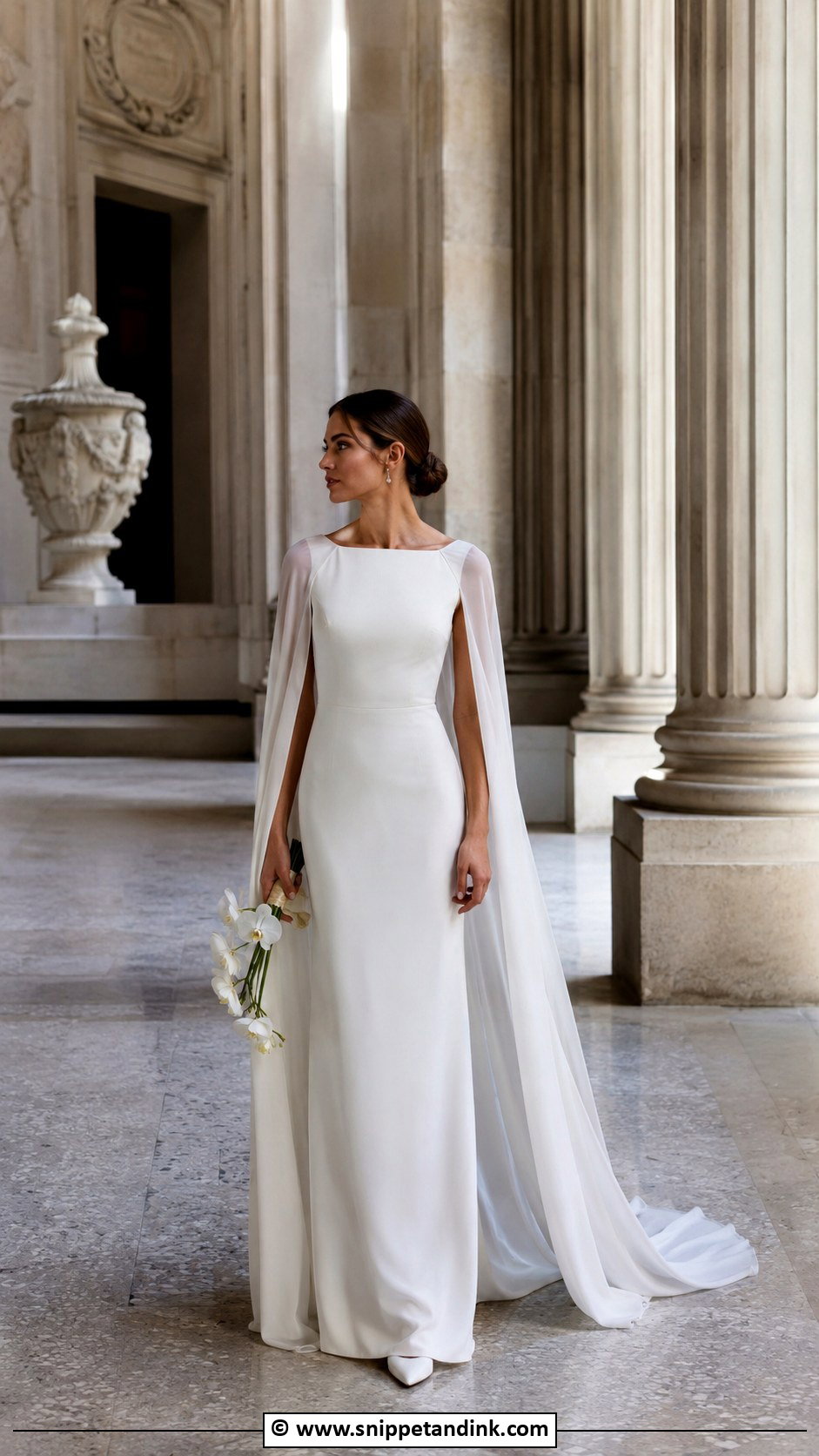 Cape Column Wedding Dress - Snippet and Ink - 25 Column Wedding Dress Ideas