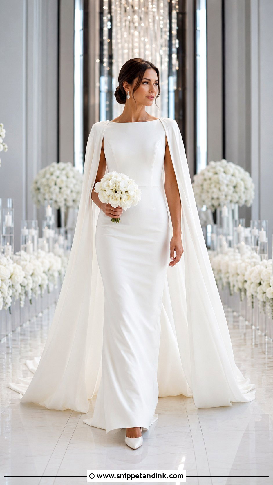 Cape Crepe Wedding Gown - Snippet and Ink - 20 Crepe Gown Styles for Wedding