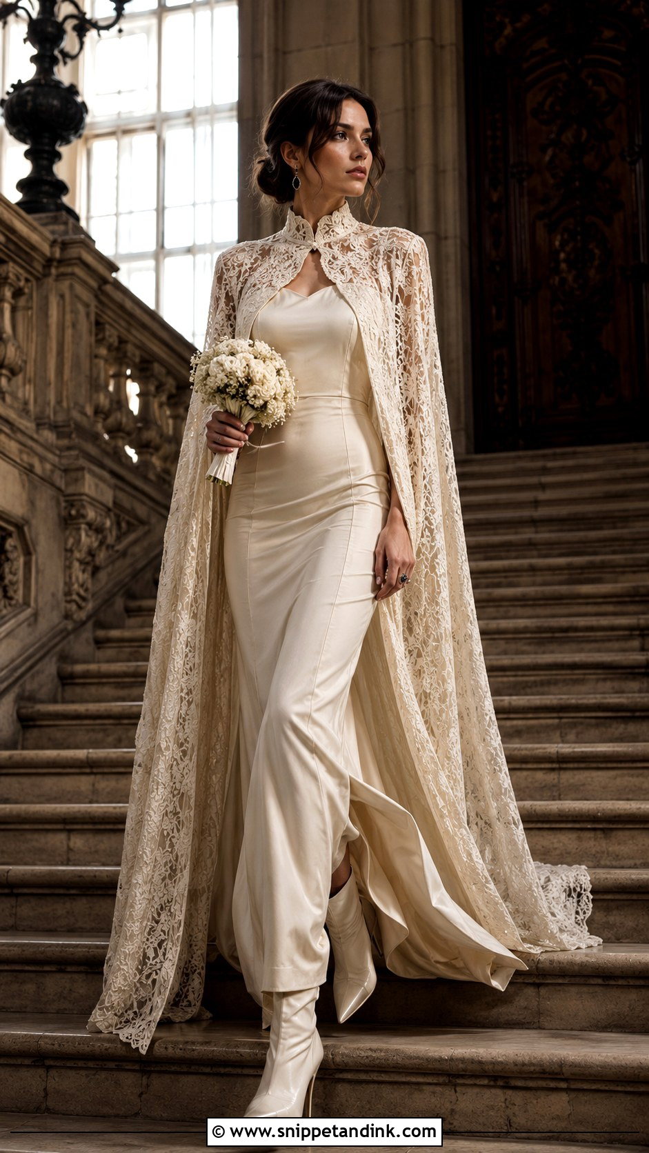 Cape Dark Academia Wedding Dress - Snippet and Ink - 20 Dark Academia Wedding Dress Ideas