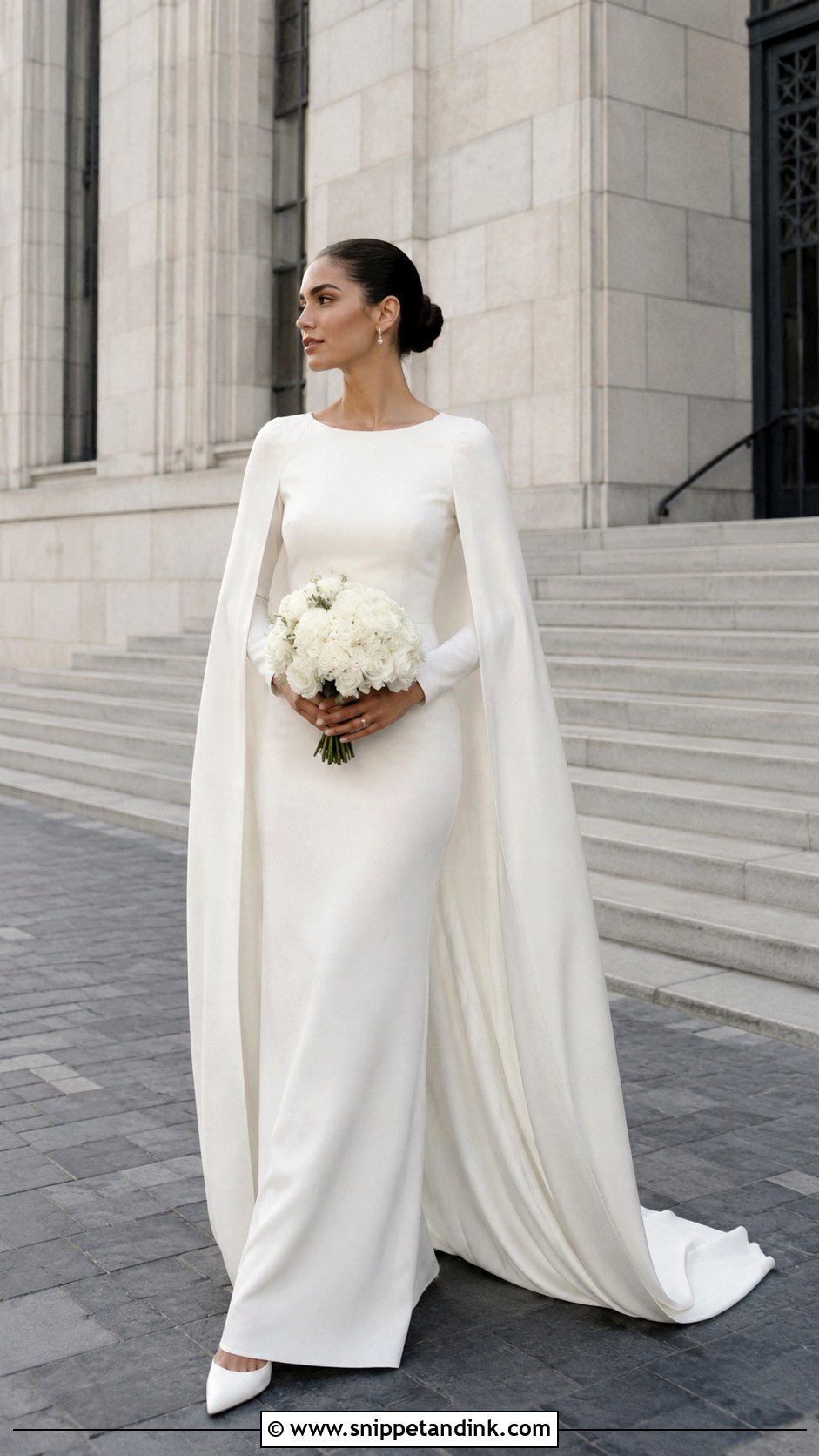 Cape Detail Long Sleeve Elopement Dress - Snippet and Ink - 20 Long Sleeve Elopement Dress Ideas