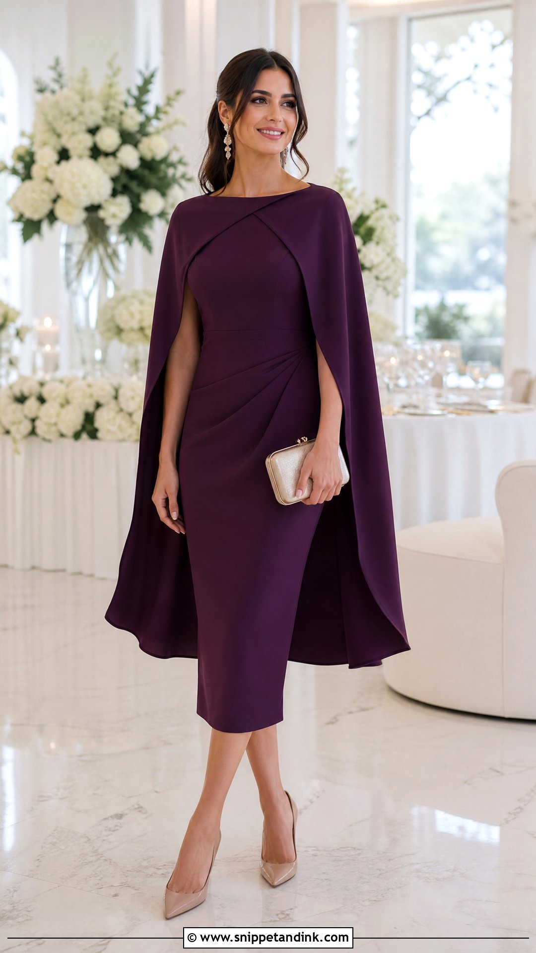 Cape Dress Wedding Outfit - Snippet and Ink - 20 Sister’s Wedding Outfit Ideas