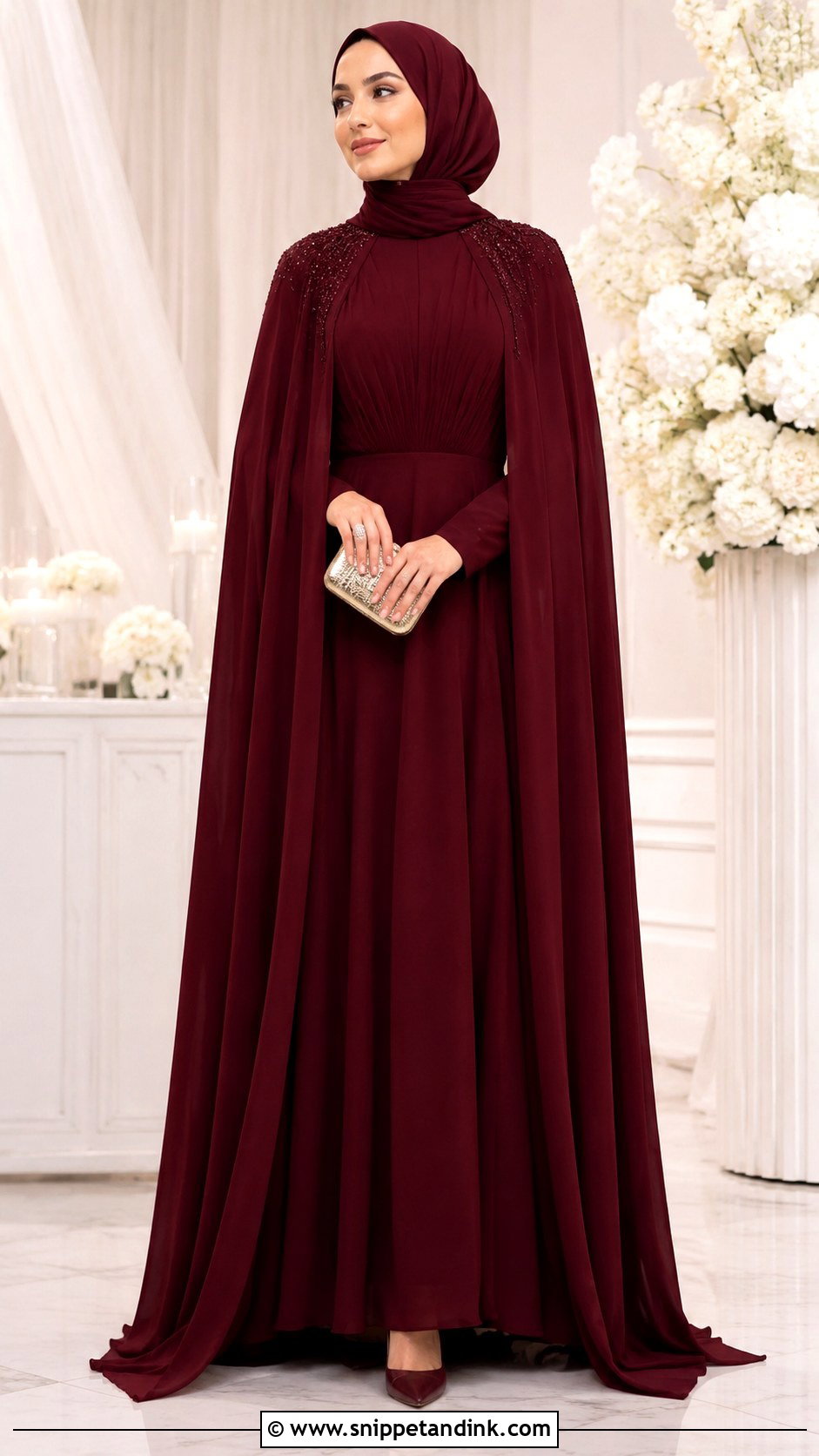 Cape Dress With Coordinated Hijab - Snippet and Ink - 20 Ied Mubarak Outfit Hijab Ideas
