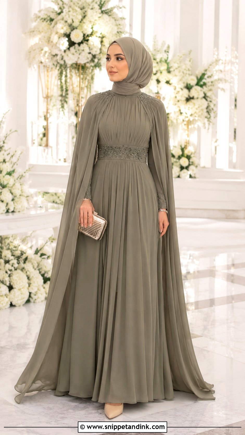 Cape Dress With Hijab - Snippet and Ink - 30 Wedding Hijab Styles