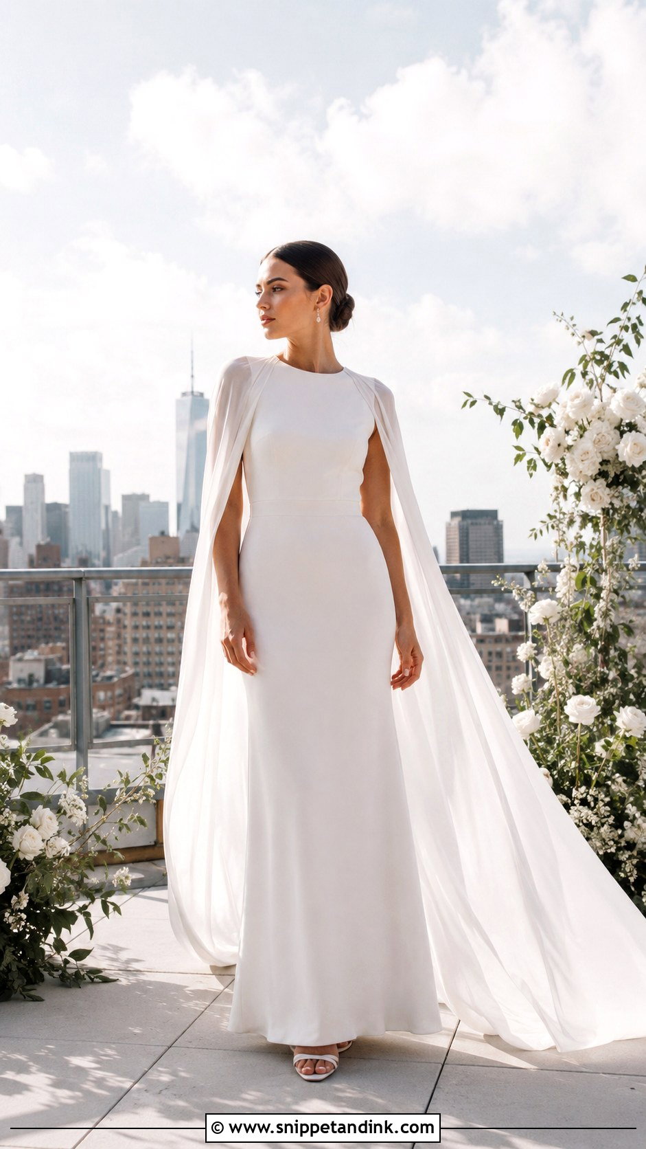 Cape Elopement Wedding Dress - Snippet and Ink - 30 Elopement Wedding Dresses