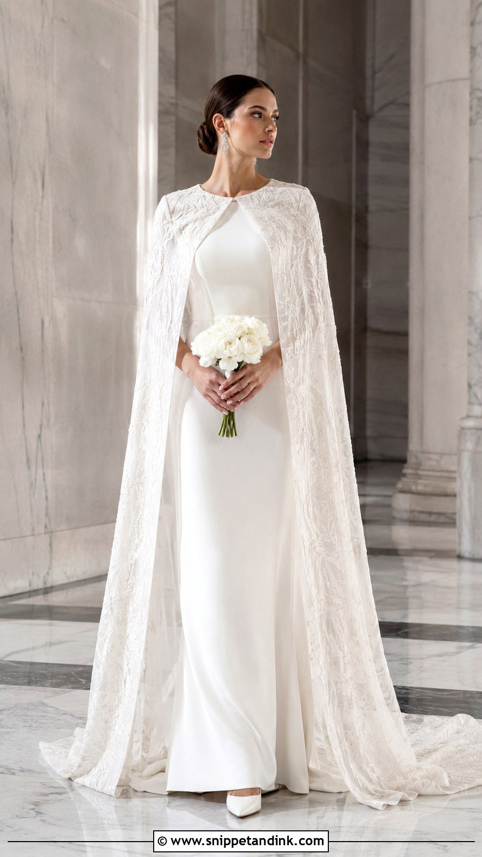 Cape Empress Wedding Dress With Crystal Earrings - Snippet and Ink - 20 Empress Wedding Dress Ideas