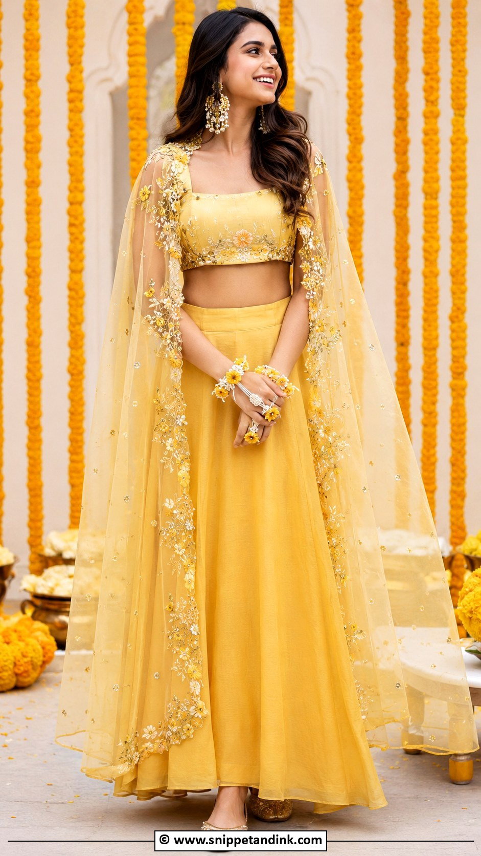Cape Haldi Outfit For Bride - Snippet and Ink - 30 Best Haldi Outfits for Brides