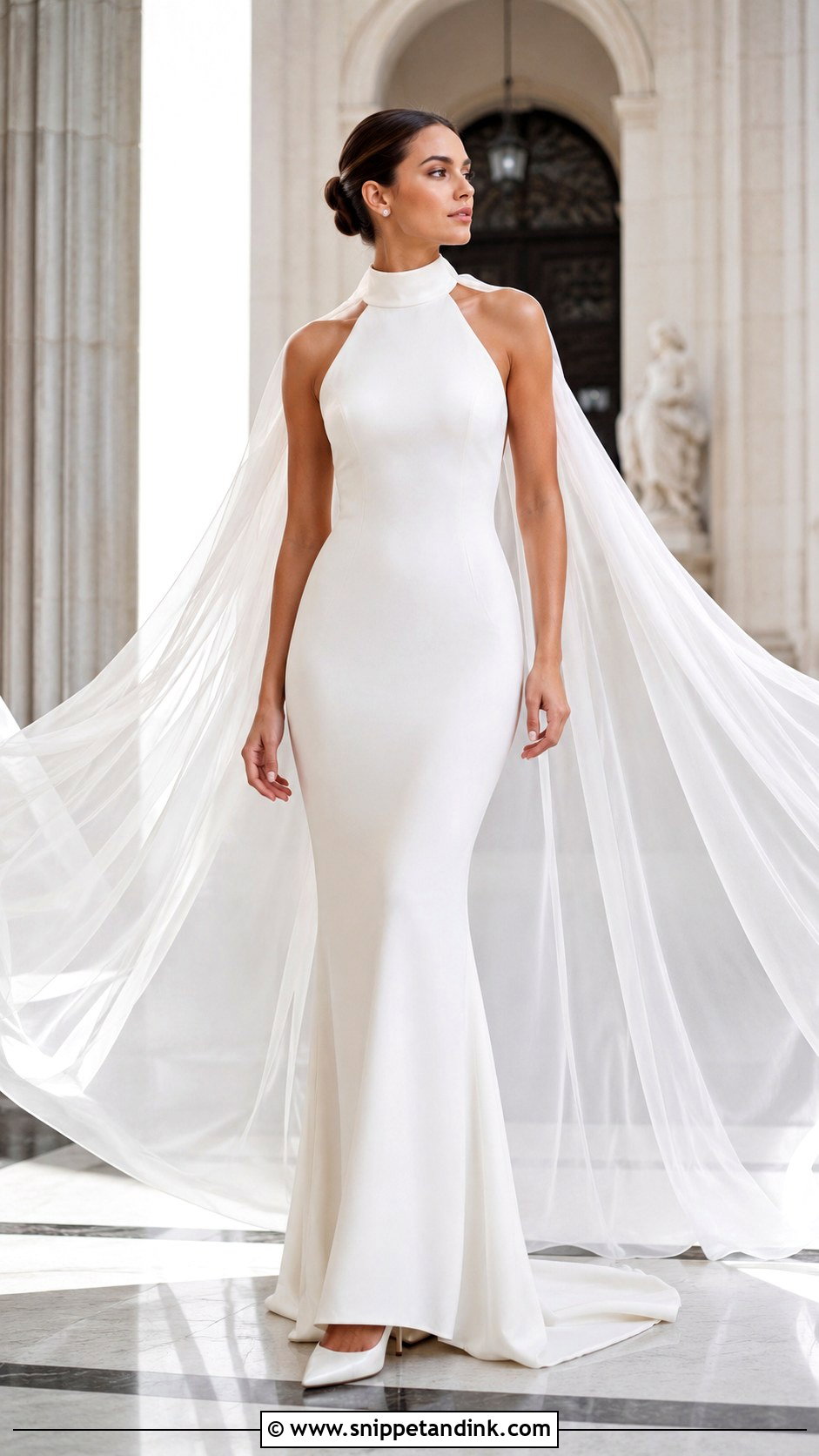 Cape High Neck Halter Wedding Dress - Snippet and Ink - 20 High Neck Halter Wedding Dress Ideas