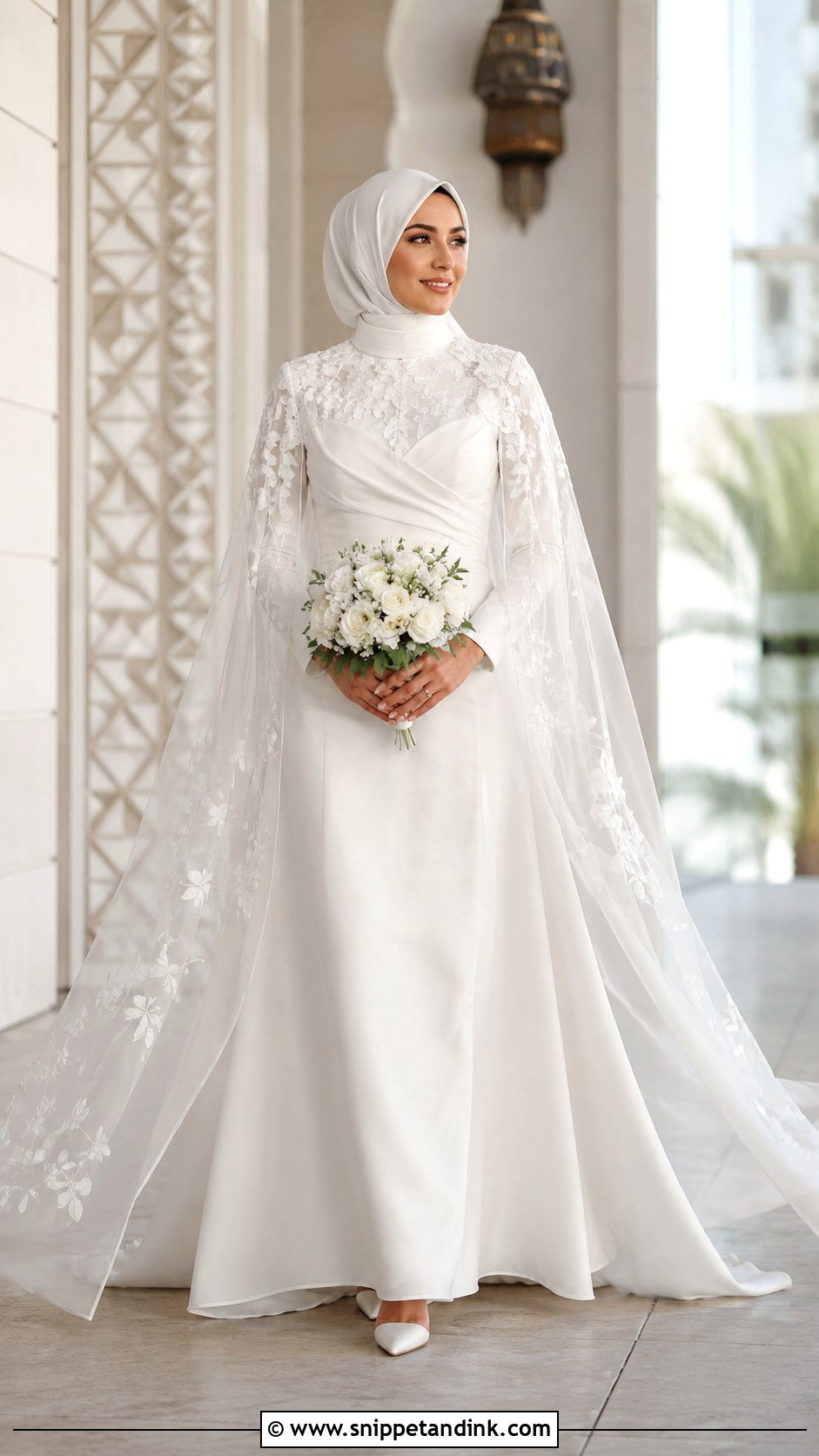 Cape Hijab Bridal Gown - Snippet and Ink - 25 Hijab Bridal Look Ideas