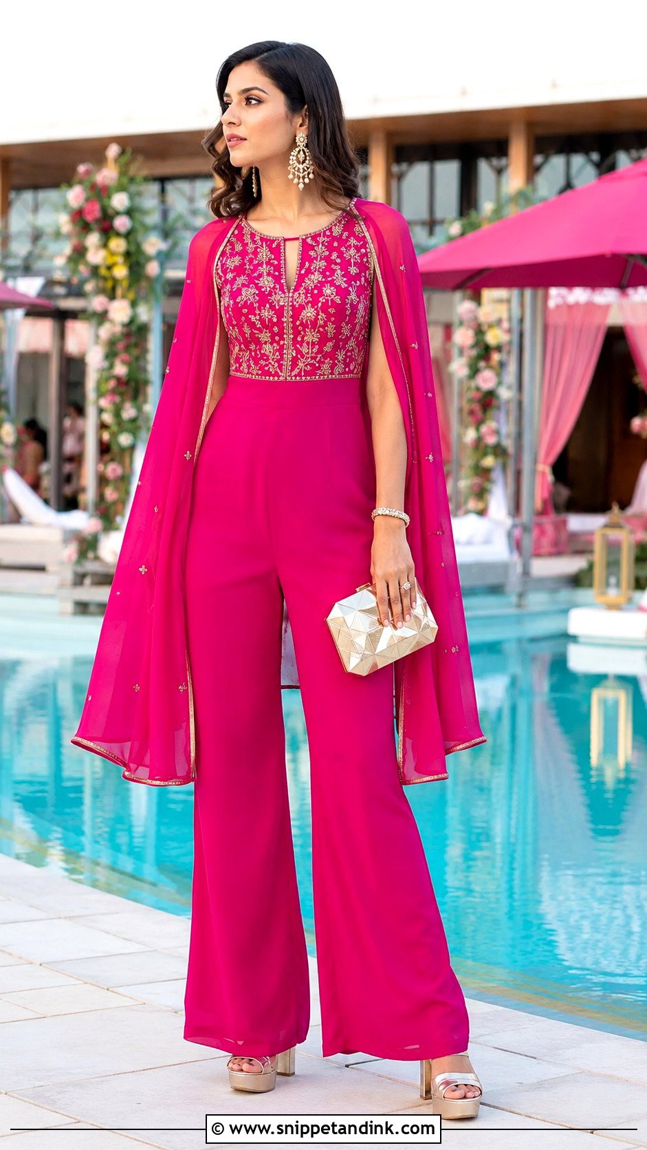 Cape Jumpsuit Indian Wedding Pool Party Outfit - Snippet and Ink - 20 Indian Wedding Pool Party Outfits