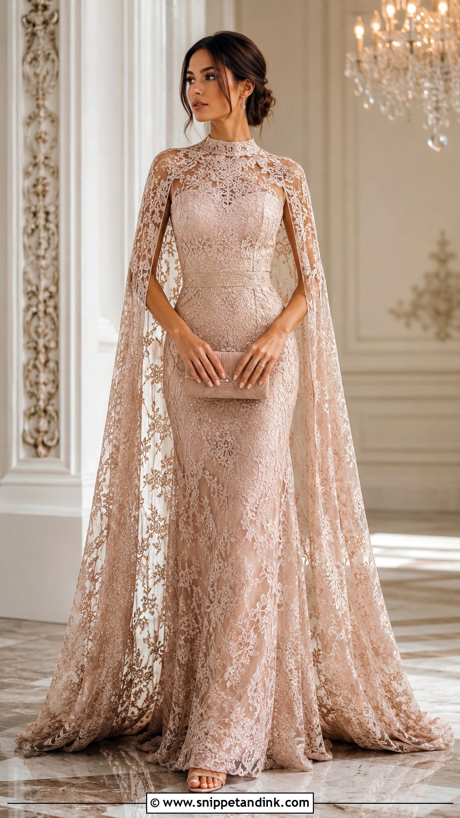 Cape Lace Gown With Minimal Jewelry - Snippet and Ink - 25 Latest Style for Lace Gown Ideas