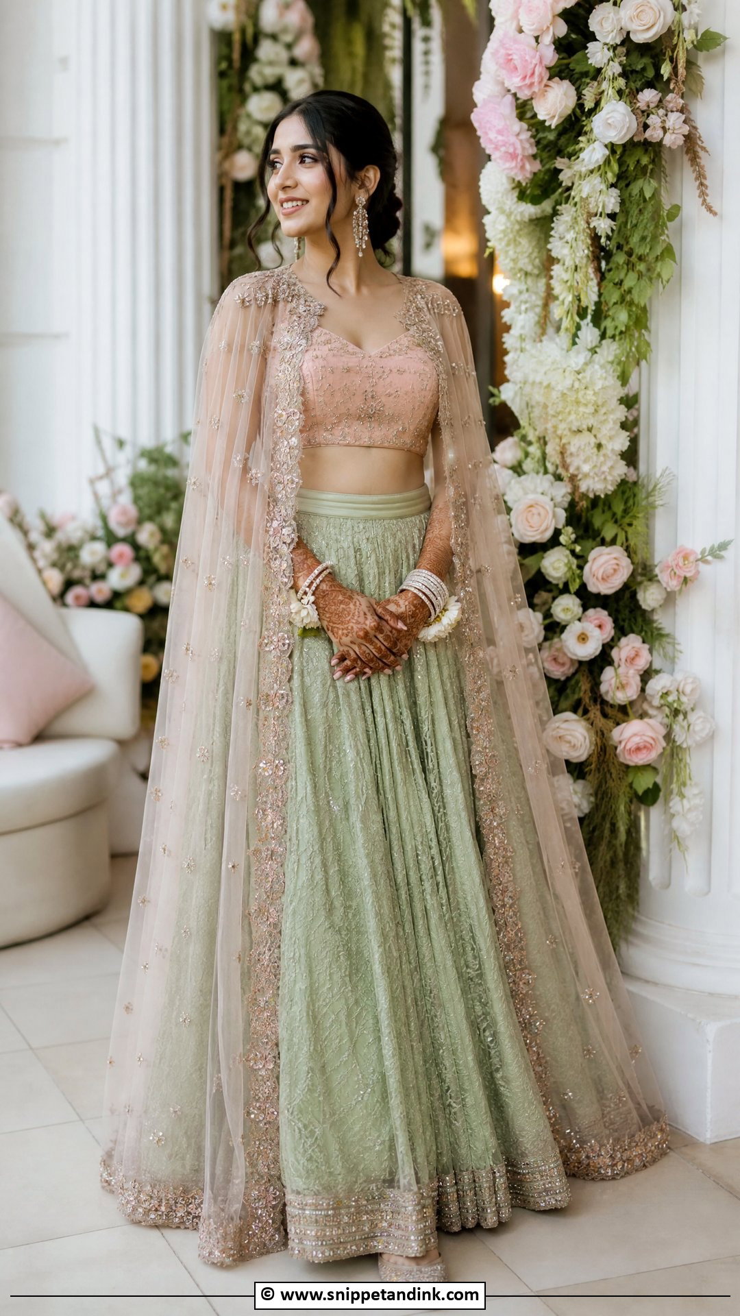 Cape Lehenga Bridal Mehndi Outfit - Snippet and Ink - 35 Bridal Mehndi Outfit Ideas