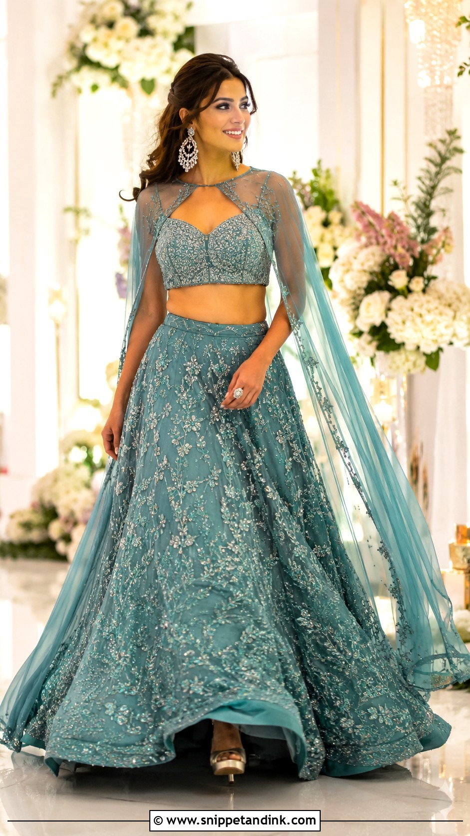 Cape Lehenga Bride Sangeet Look - Snippet and Ink - 20 Bride Sangeet Look Ideas