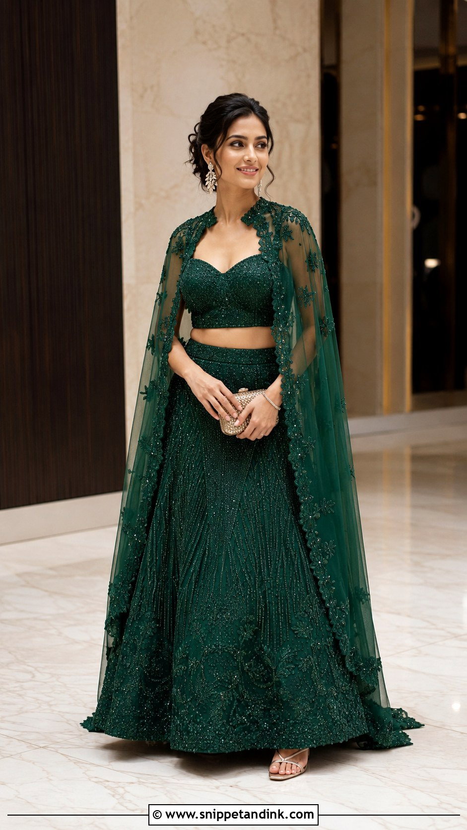 Cape Lehenga For Cocktail Event - Snippet and Ink - 20 Indian Wedding Ethnic Dresses Ideas