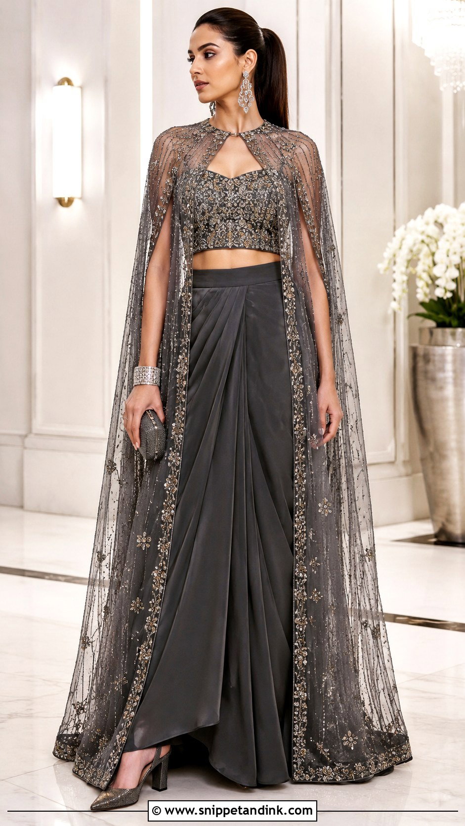 Cape Lehenga For Cocktail Function - Snippet and Ink - 20 Marrige Function Outfit Ideas