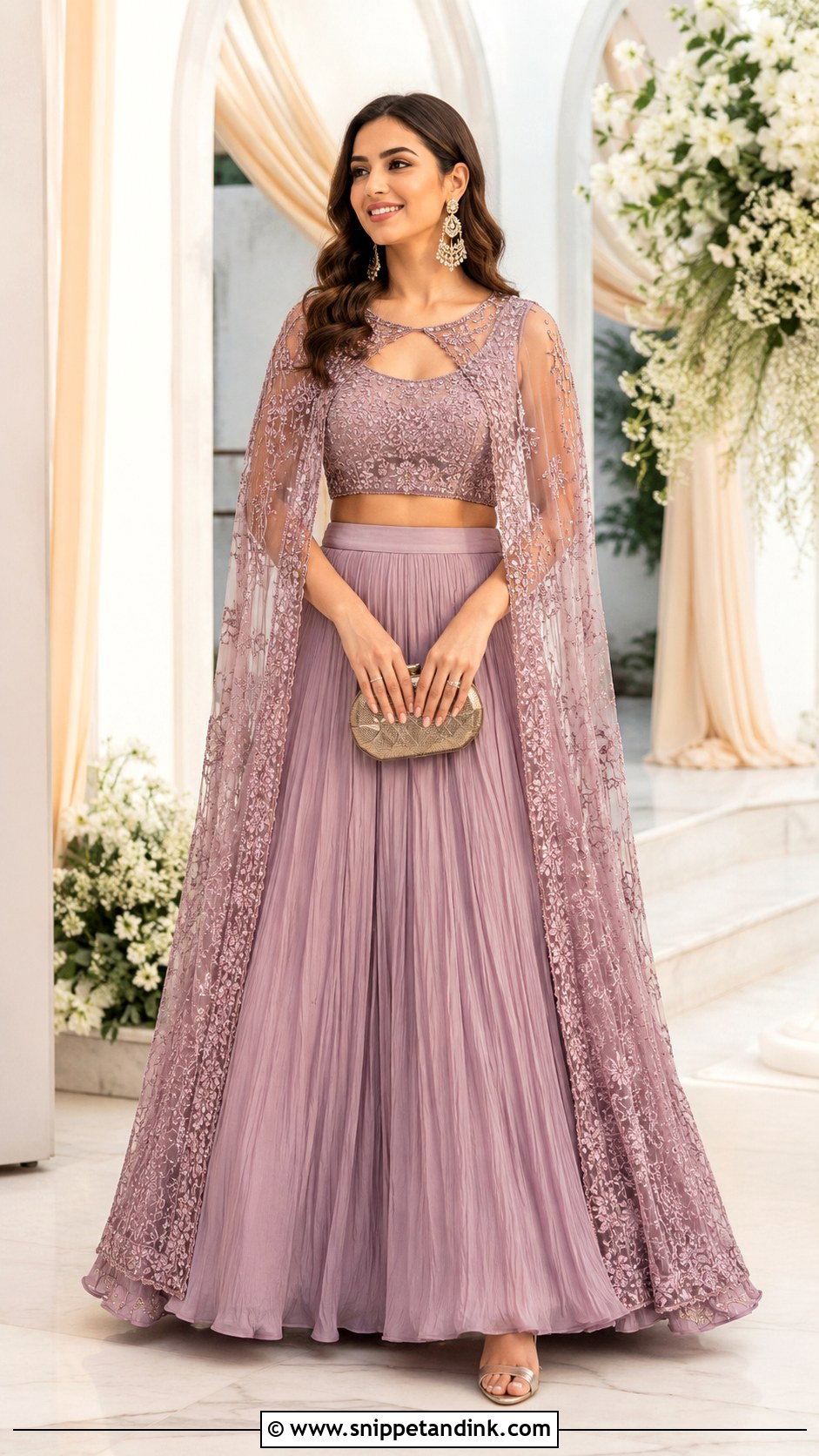 Cape Lehenga For Indian Summer Wedding - Snippet and Ink - 25 Indian Summer Wedding Outfits