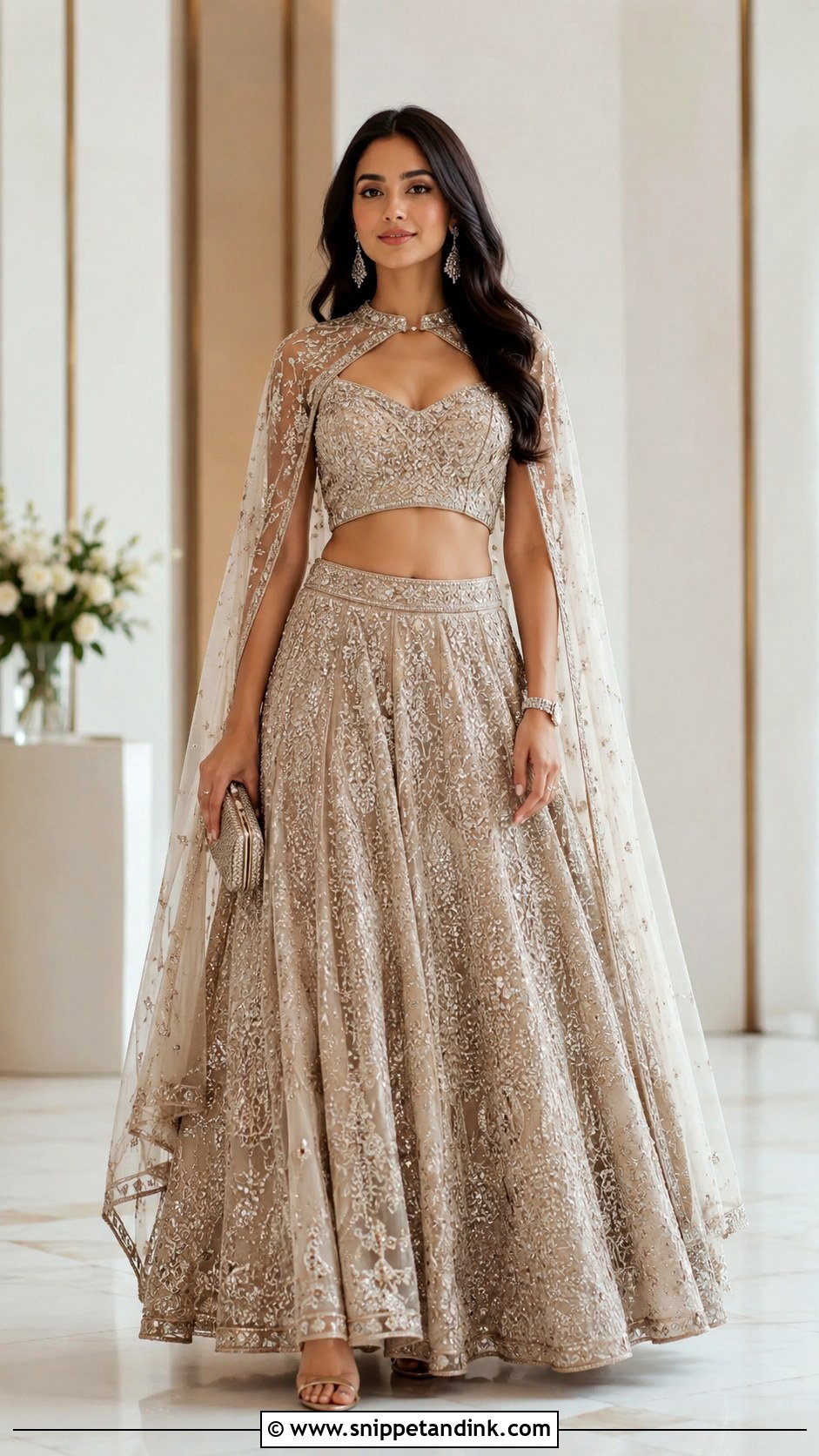 Cape Lehenga For Reception - Snippet and Ink - 25 Indian Best Friend Wedding Outfit Ideas