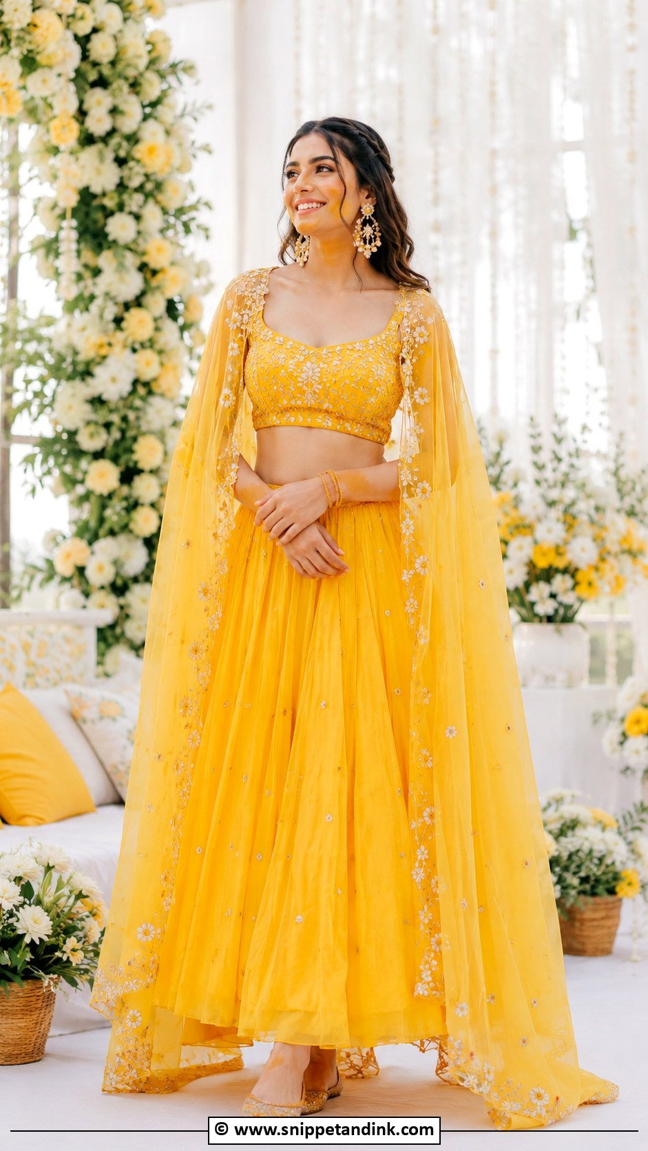 Cape Lehenga Haldi Outfit - Snippet and Ink - 30 Unique Haldi Ceremony Outfit for Bride Ideas