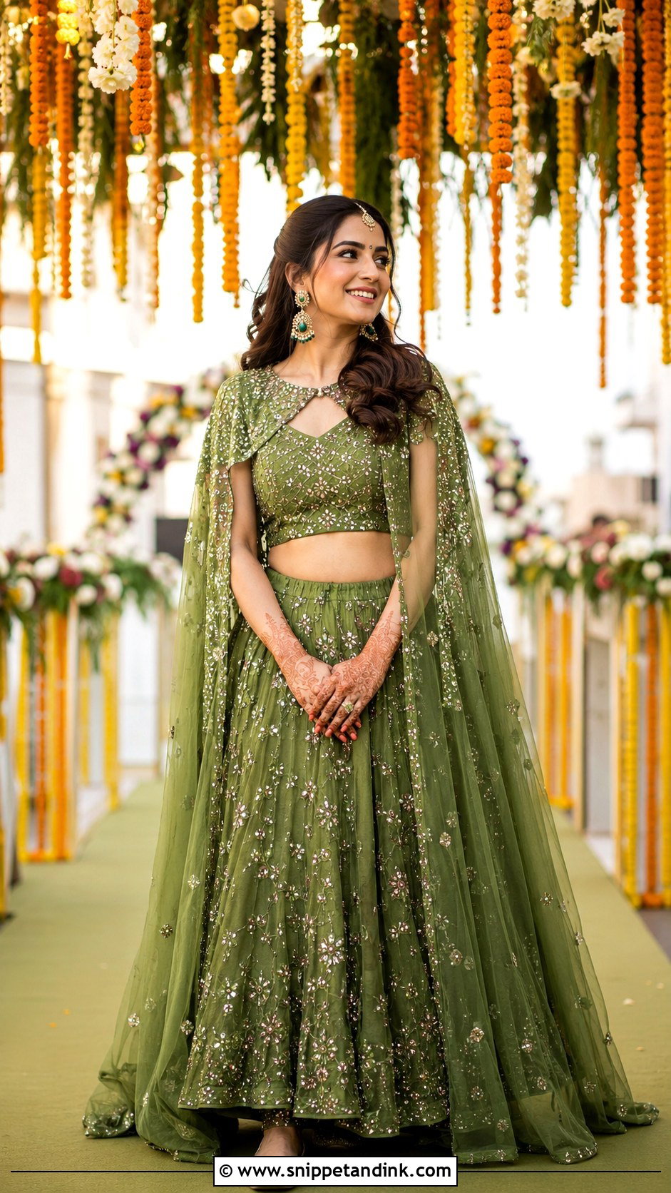 Cape Lehenga Mehandi Night Dress - Snippet and Ink - 20 Mehandi Night Dress for Bride Ideas