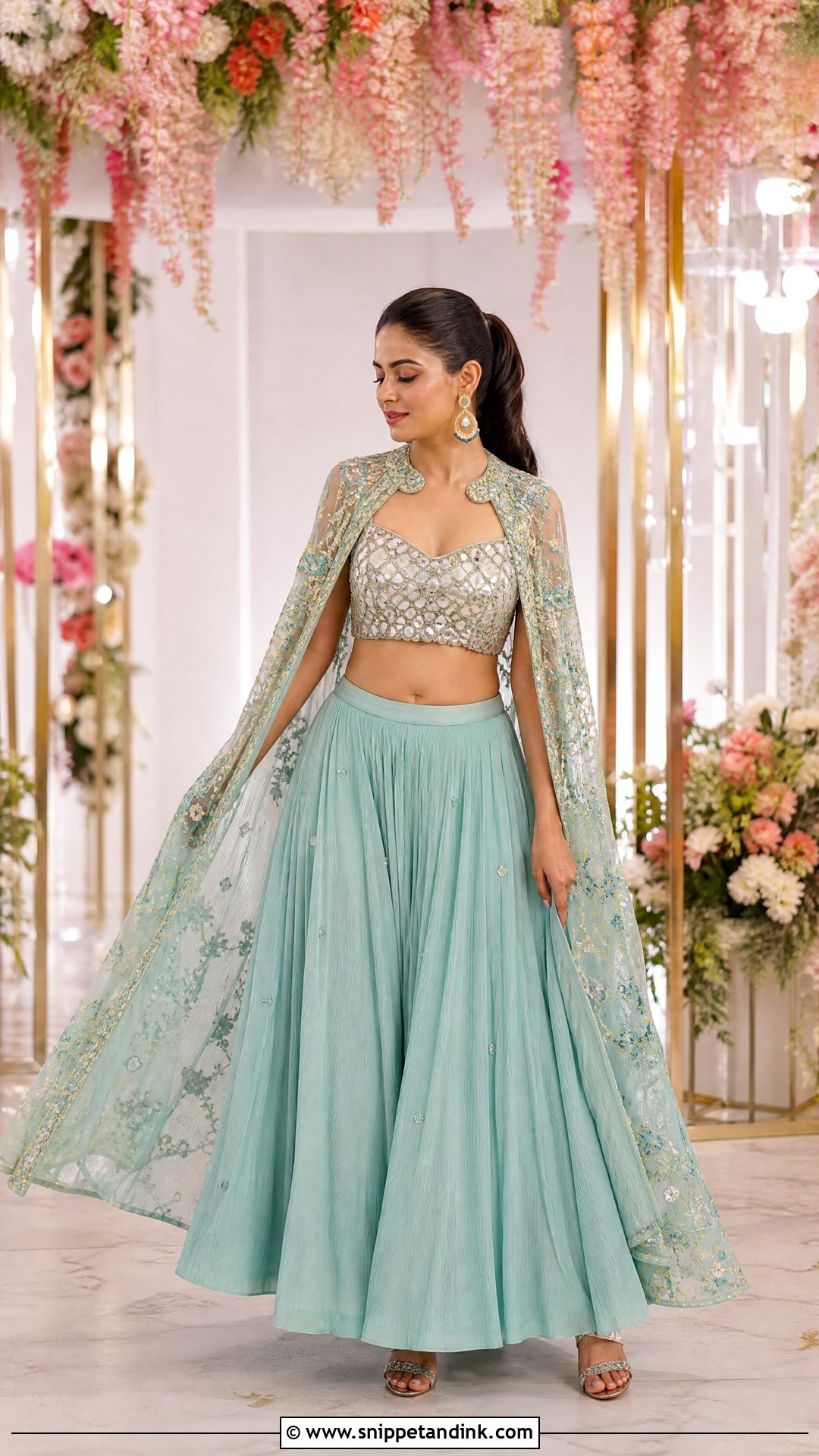 Cape Lehenga Mehandi Outfit - Snippet and Ink - 20 Mehandi Ceremony Outfit Ideas