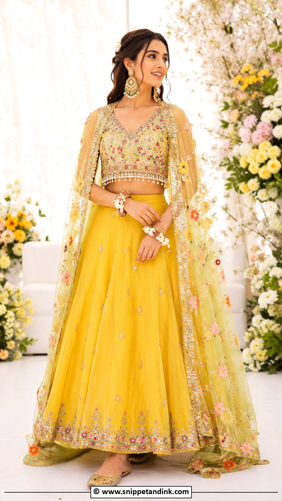 Cape Lehenga Mehndi Outfit - Snippet and Ink - 30 Mehandi Dresses Mehndi Outfit