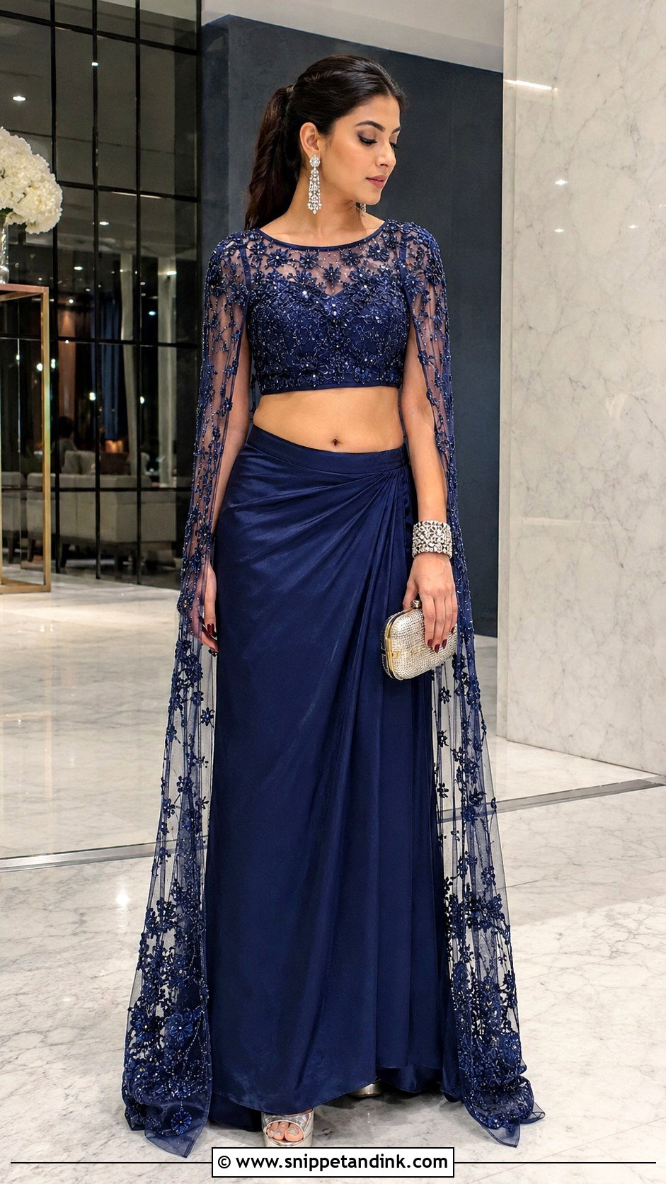 Cape Lehenga Outfit For Cocktail Party - Snippet and Ink - 20 Indian Siders Wedding Outfits
