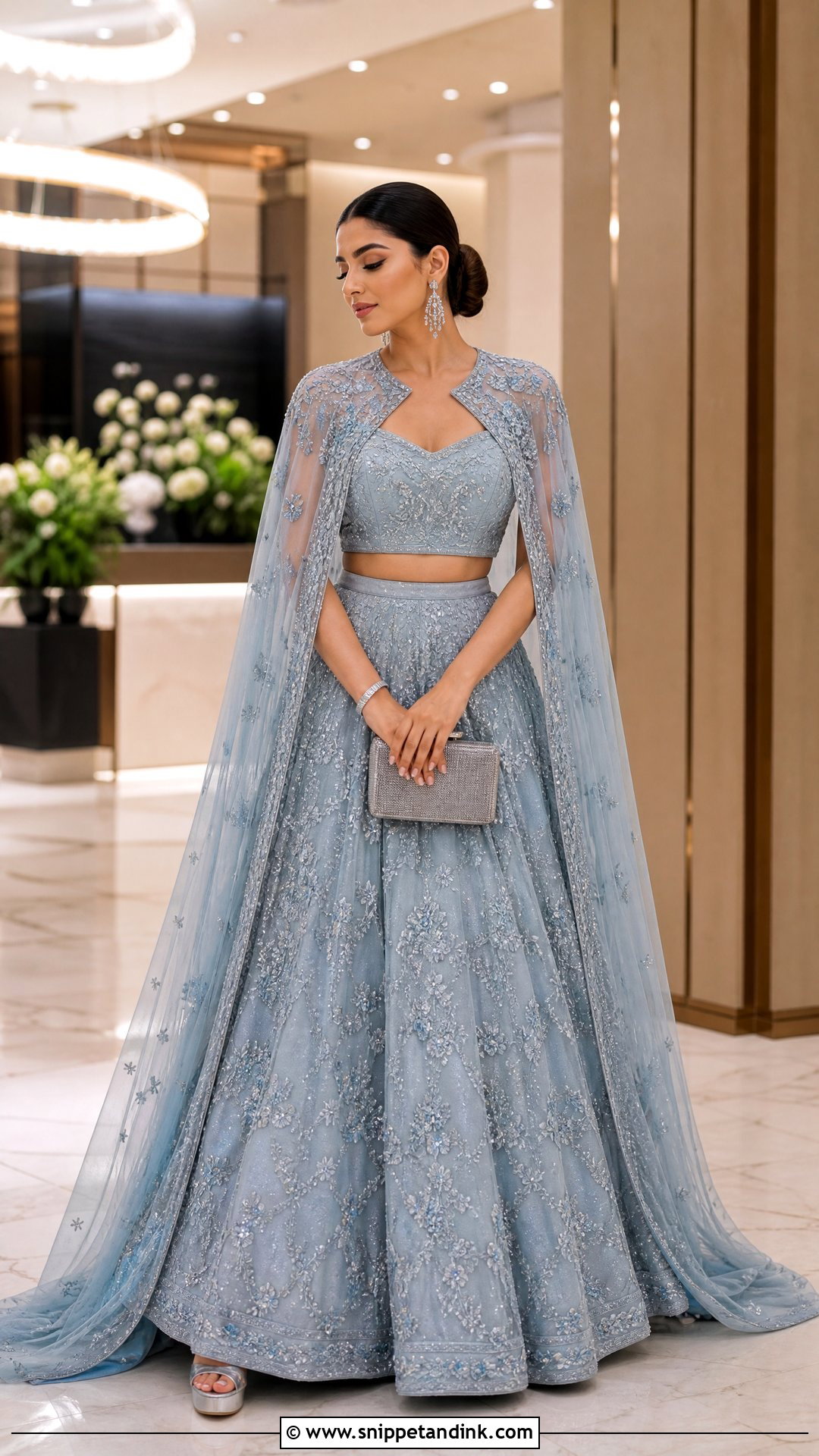 Cape Lehenga Ring Ceremony Outfit - Snippet and Ink - 20 Ring Ceremony Outfit for Bride Ideas