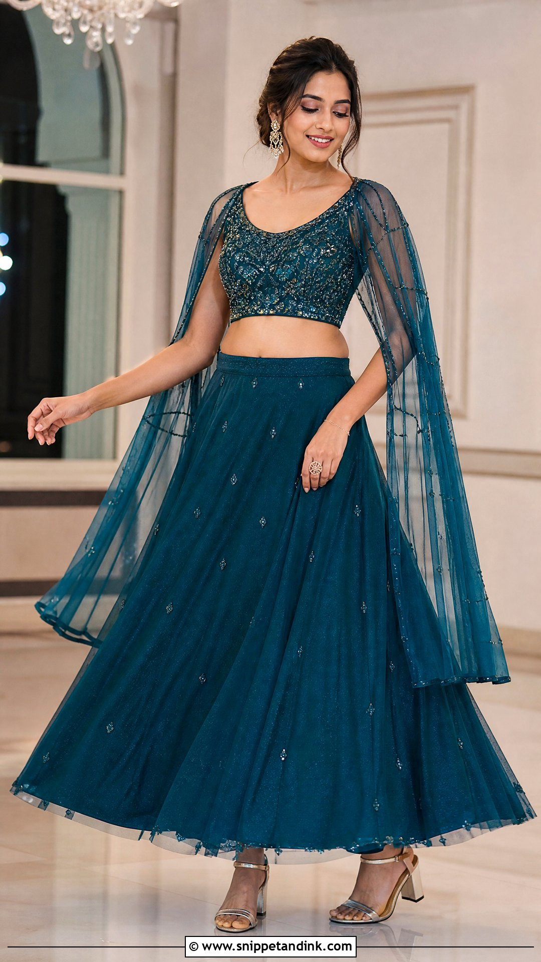 Cape Lehenga Sangeet Outfit - Snippet and Ink - 20 Sangeet Outfit for Sisters Wedding Ideas