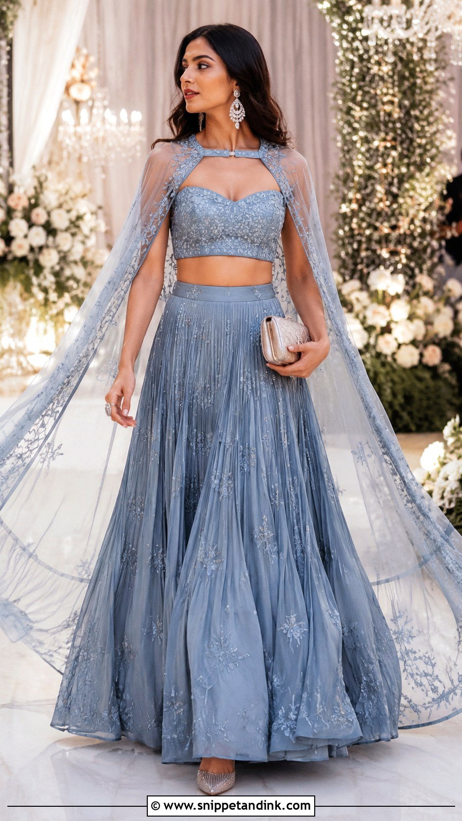 Cape Lehenga Wedding Outfit - Snippet and Ink - 20 Desi Fits for Wedding Ideas