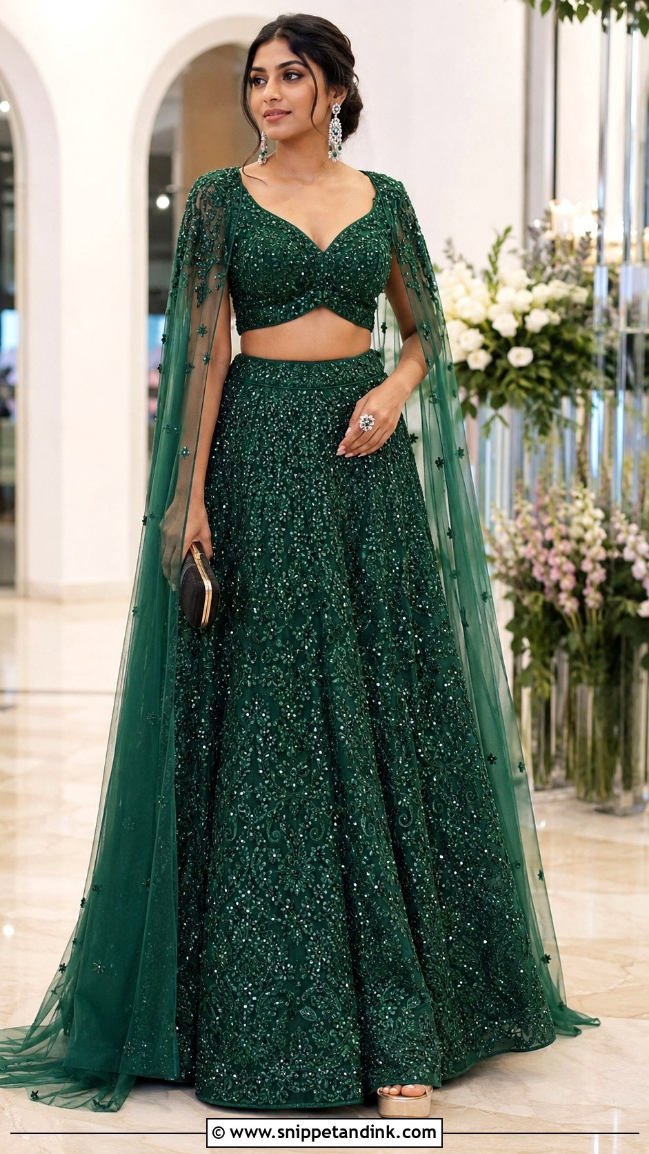Cape Lehenga With Attached Sleeves - Snippet and Ink - 20 Indian Wedding Dresses with Sleeves