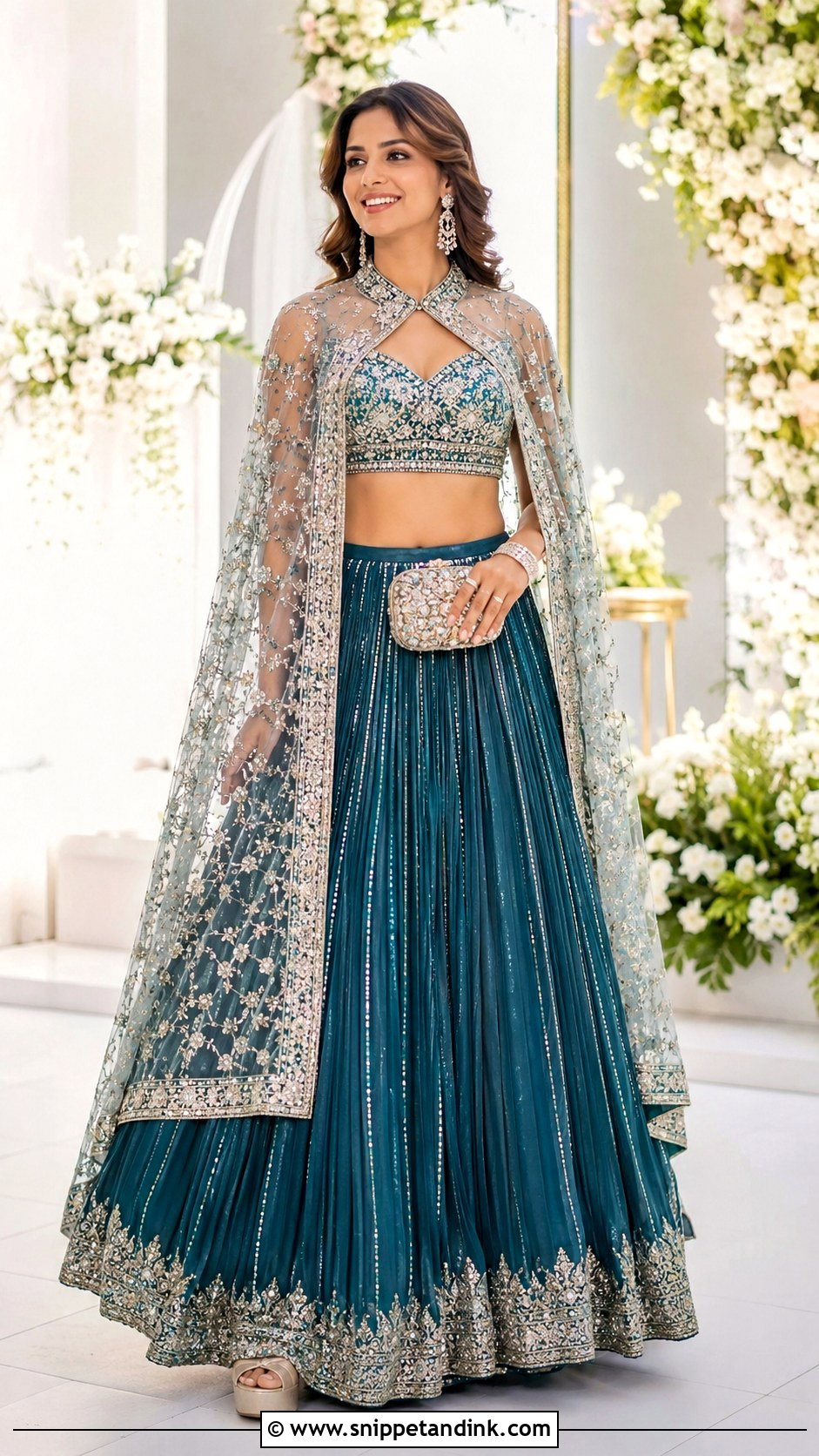 Cape Lehenga for Indian Wedding Guest - Snippet and Ink - 20 Indian Wedding Outfit Ideas for Women
