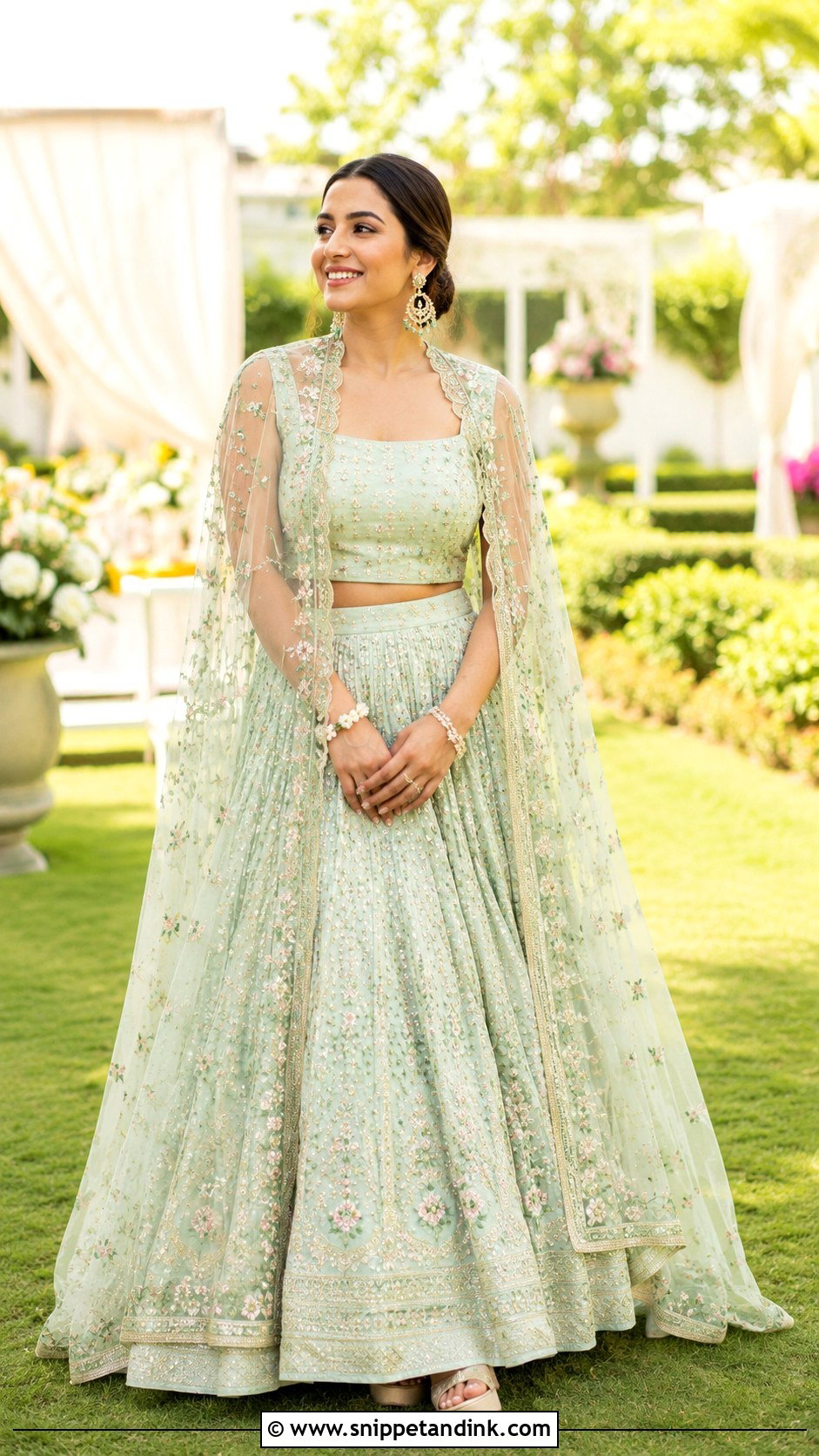 Cape Mehendi Lehenga - Snippet and Ink - 25 Mehendi Outfit for Bride Ideas
