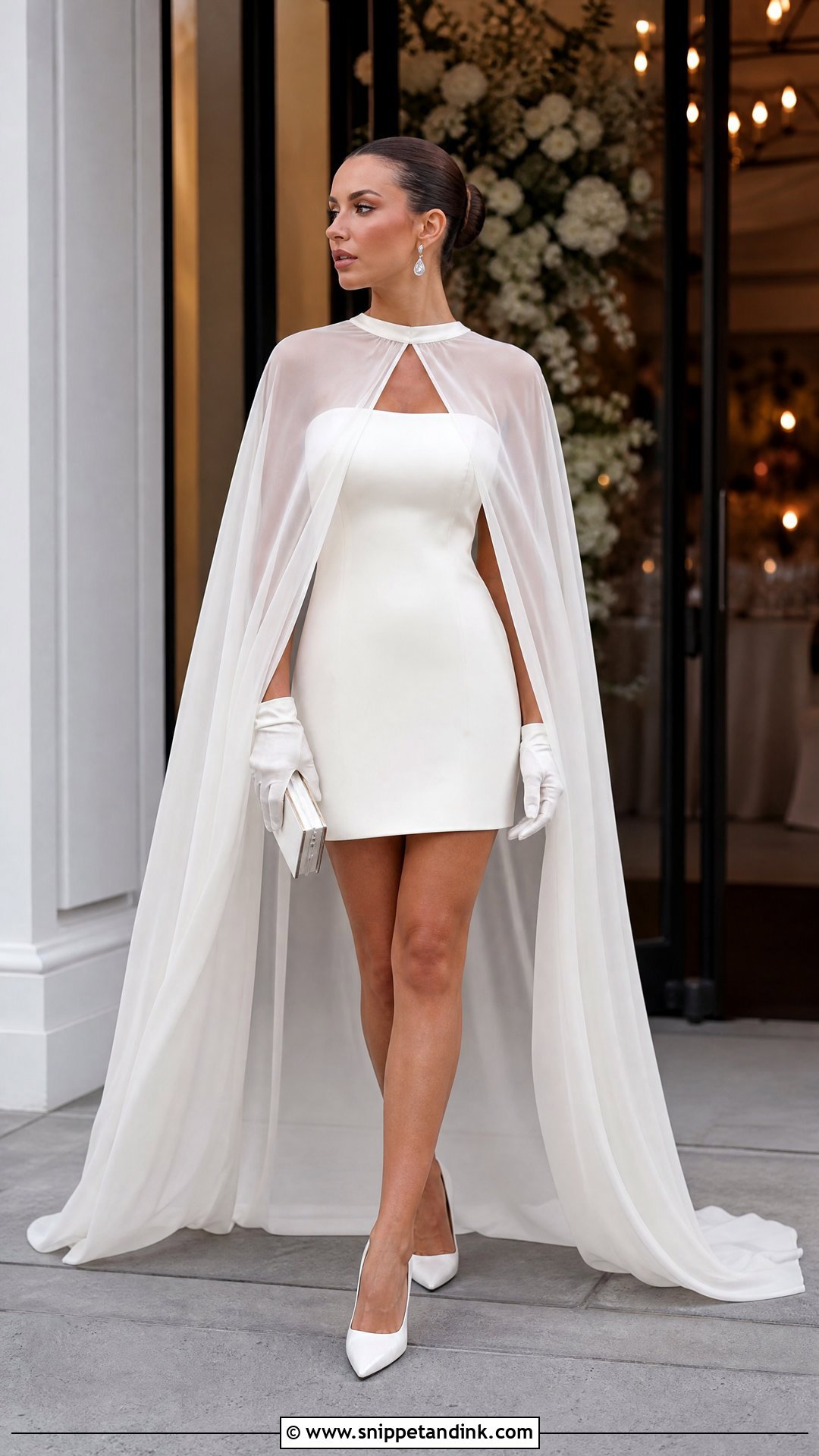 Cape Mini Wedding Dress With Wrist Gloves - Snippet and Ink - 20 Short Wedding Dress with Gloves Ideas