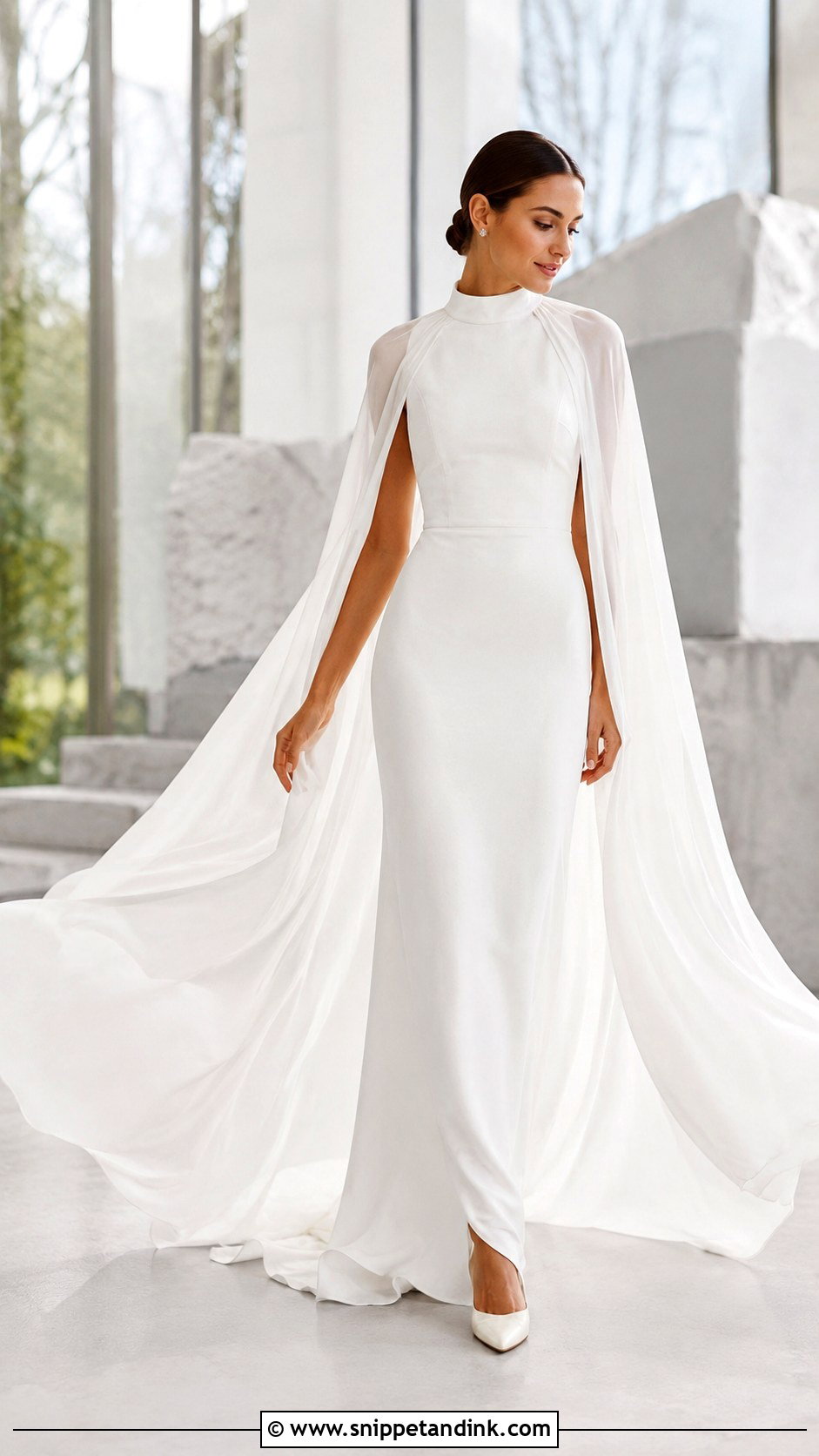 Cape Mock Neck Wedding Dress - Snippet and Ink - 20 Mock Neck Wedding Dress Ideas