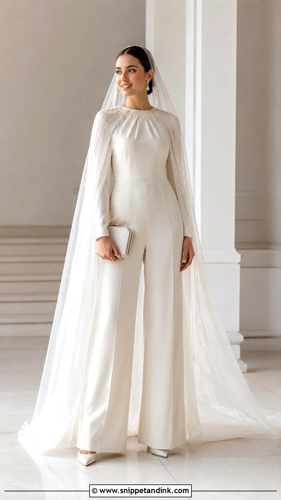 Cape Nikah Veil With Modest Jumpsuit - Snippet and Ink - 25 Nikah Veil Ideas