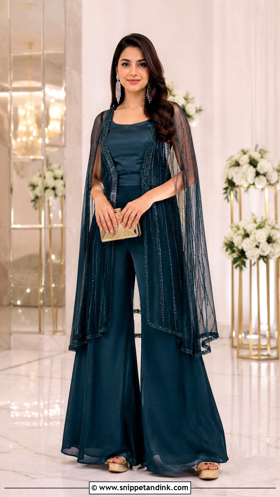 Cape Palazzo Set for Reception - Snippet and Ink - 20 Indian Friend Marriage Outfit Ideas