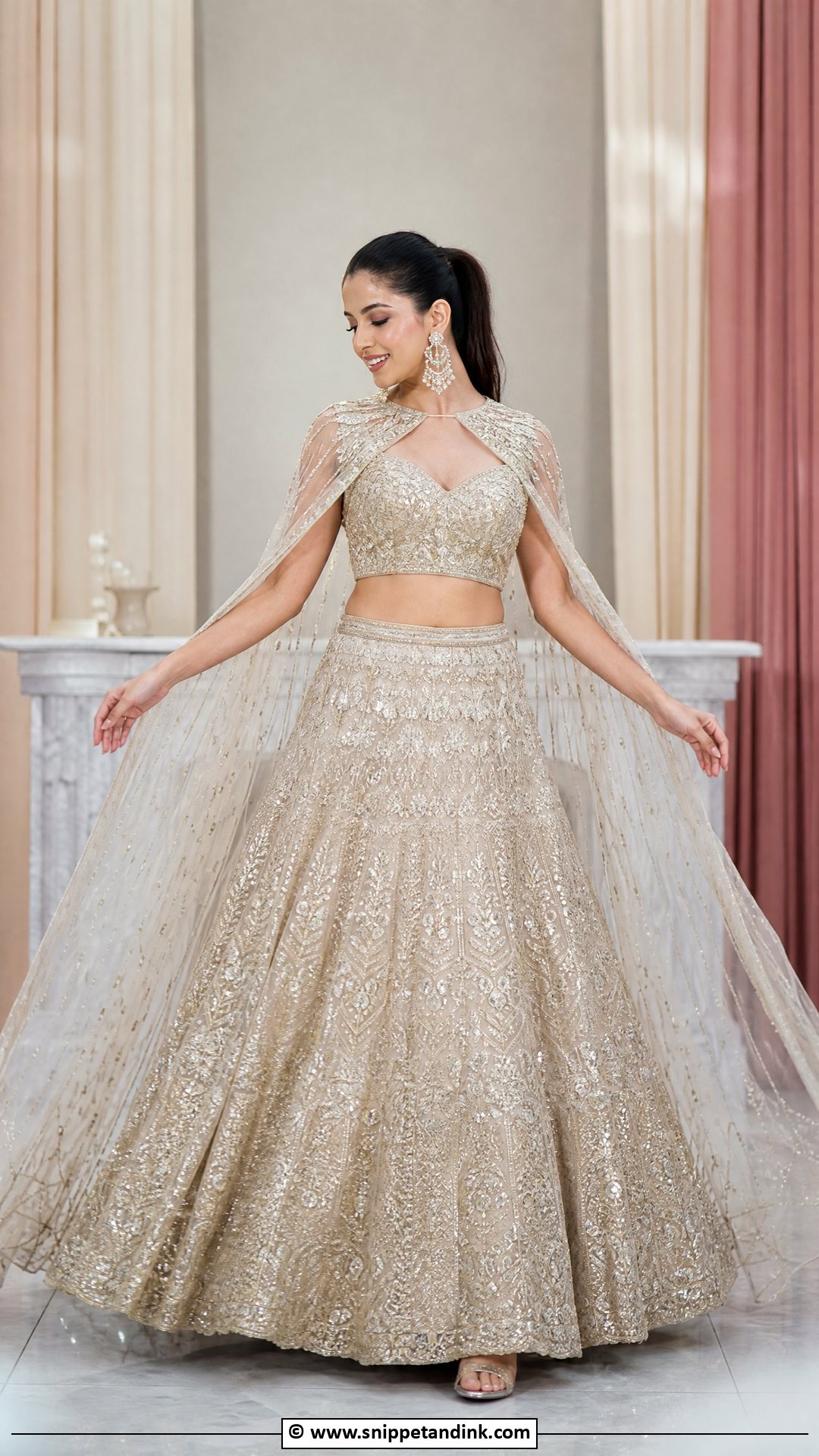 Cape Sangeet Lehenga - Snippet and Ink - 35 Bridal Sangeet Outfit Ideas