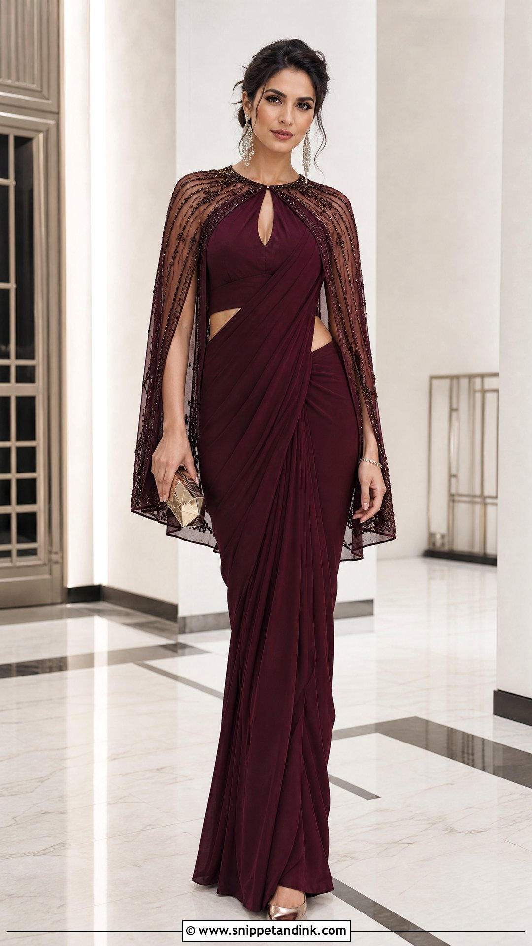Cape Saree Outfit For Cocktail Function - Snippet and Ink - 25 Marriage Function Dress Ideas