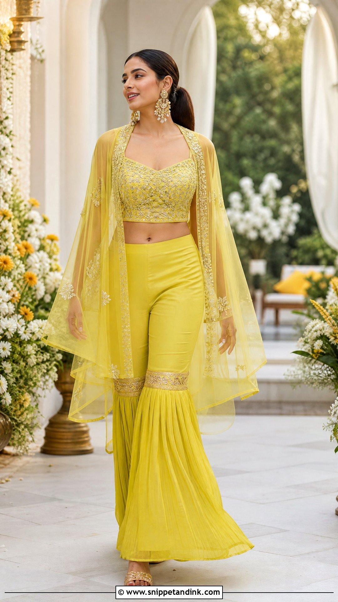 Cape Sharara Set for Haldi Ceremony - Snippet and Ink - 20 Haldi Ceremony Outfit for Sister Ideas