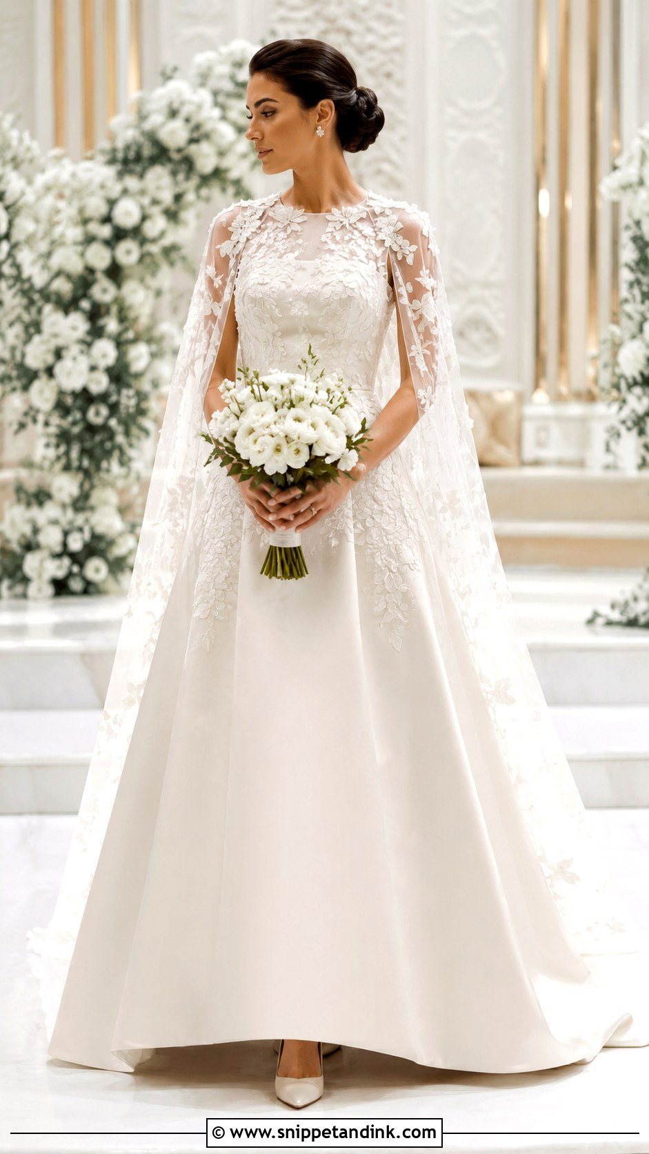 Cape Sleeve 3D Lace Wedding Dress - Snippet and Ink - 20 3D Lace Wedding Dress Ideas