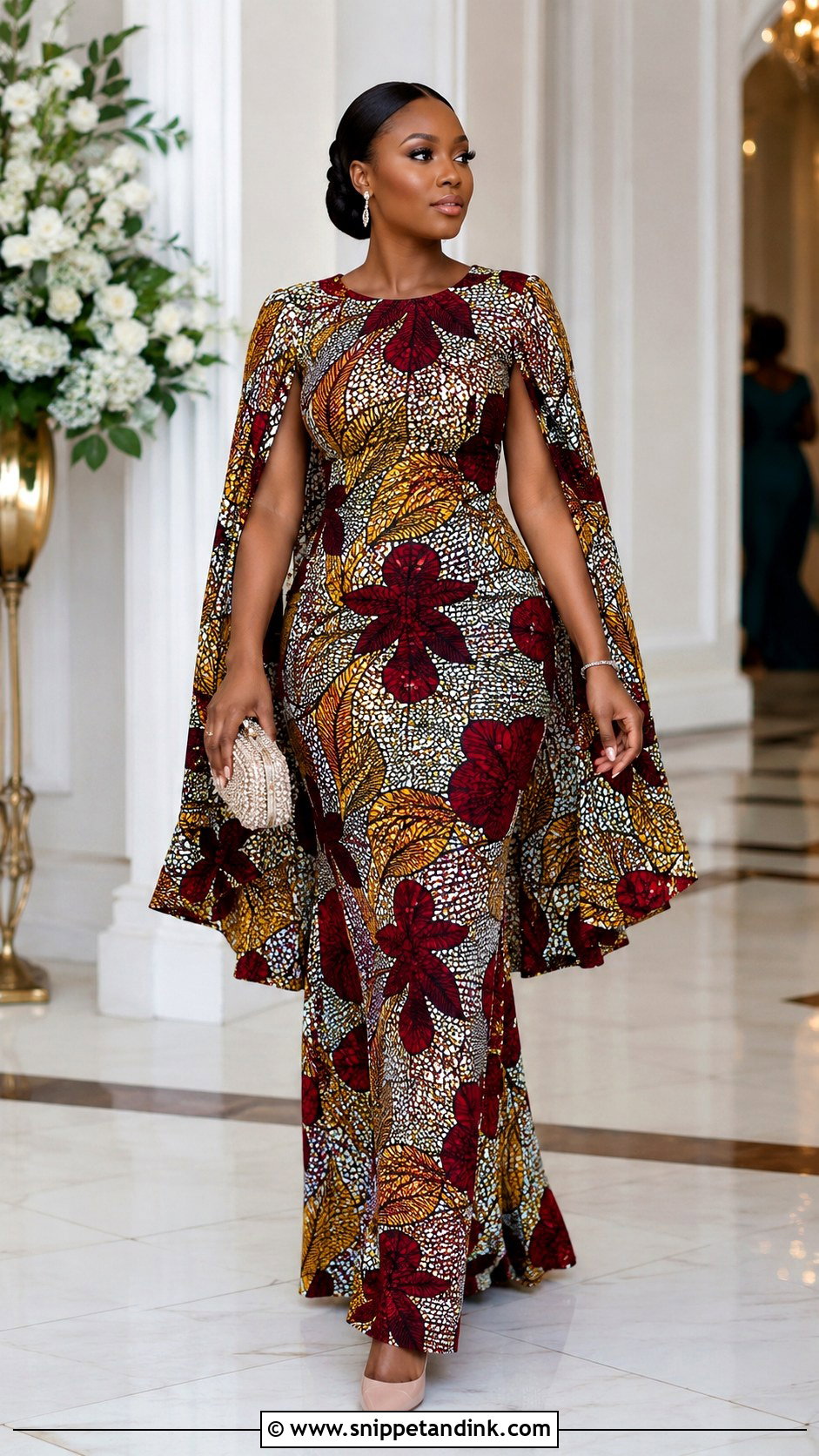 Cape Sleeve Ankara Long Gown - Snippet and Ink - 20 Ankara Long Gown Styles for Wedding