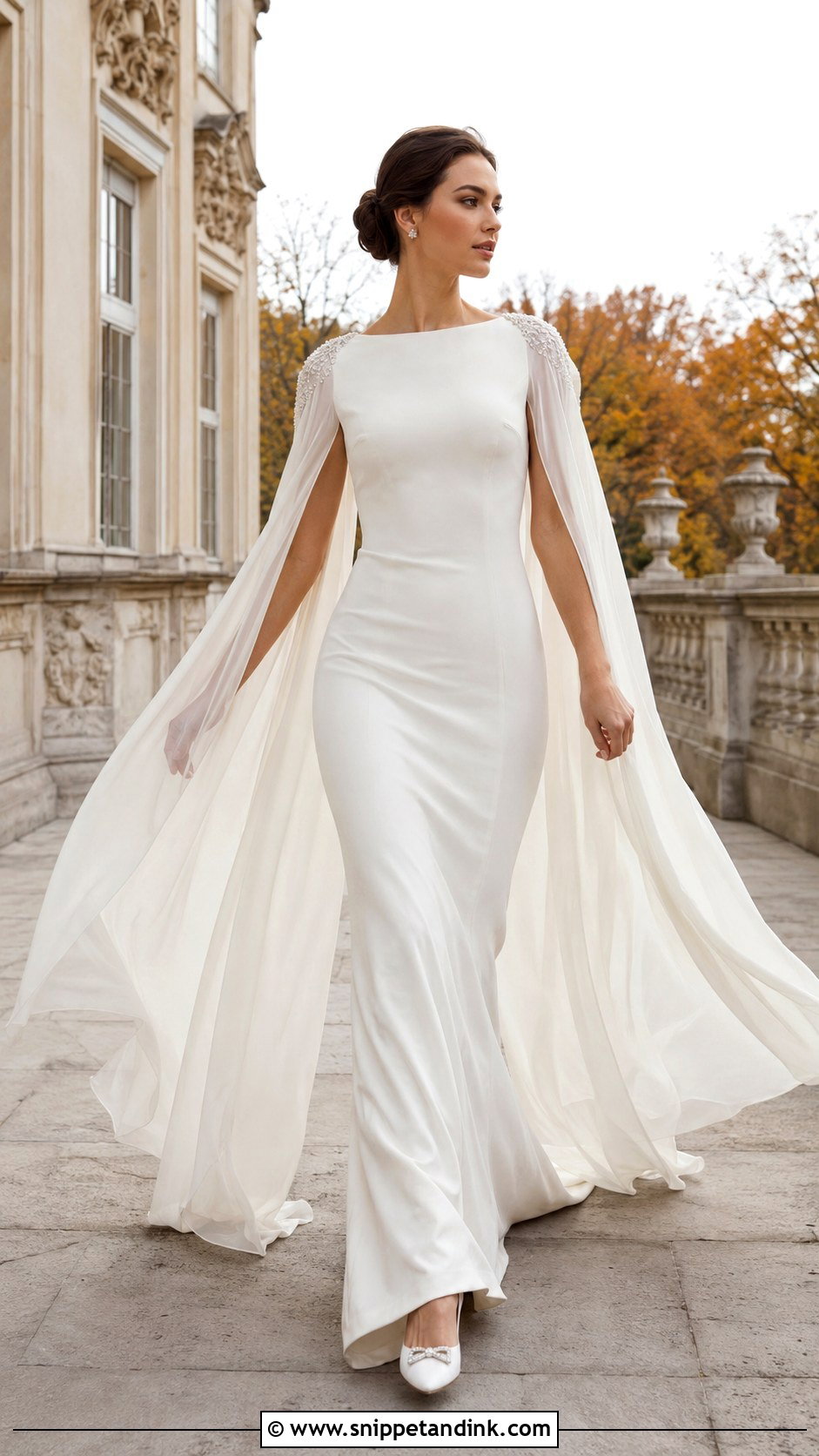 Cape Sleeve Autumn Wedding Dress - Snippet and Ink - 20 Autumn Wedding Dress the Bride Ideas