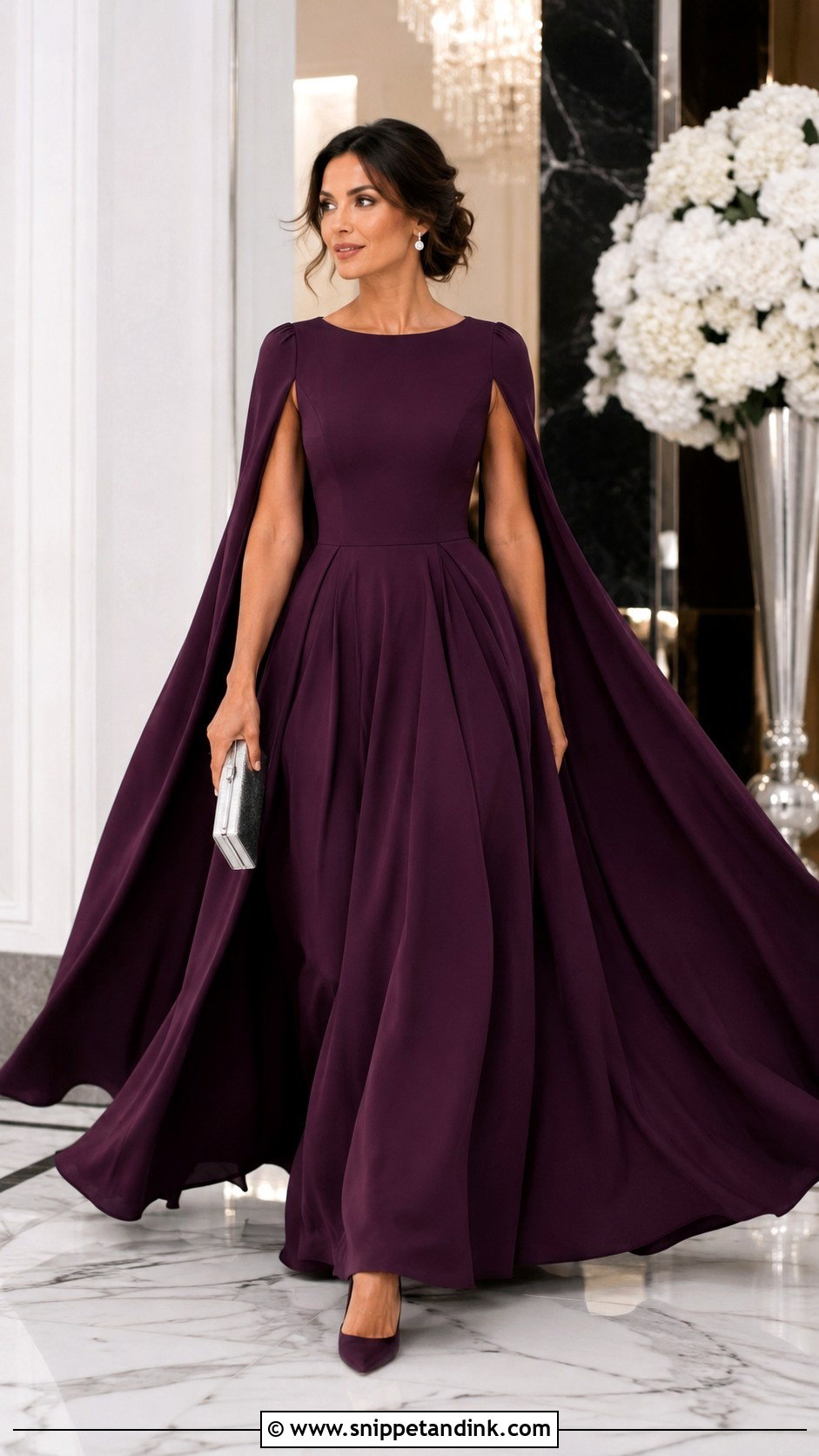 Cape Sleeve Ball Gown With Pointed Pumps - Snippet and Ink - 20 Modern Ball Gown Ideas
