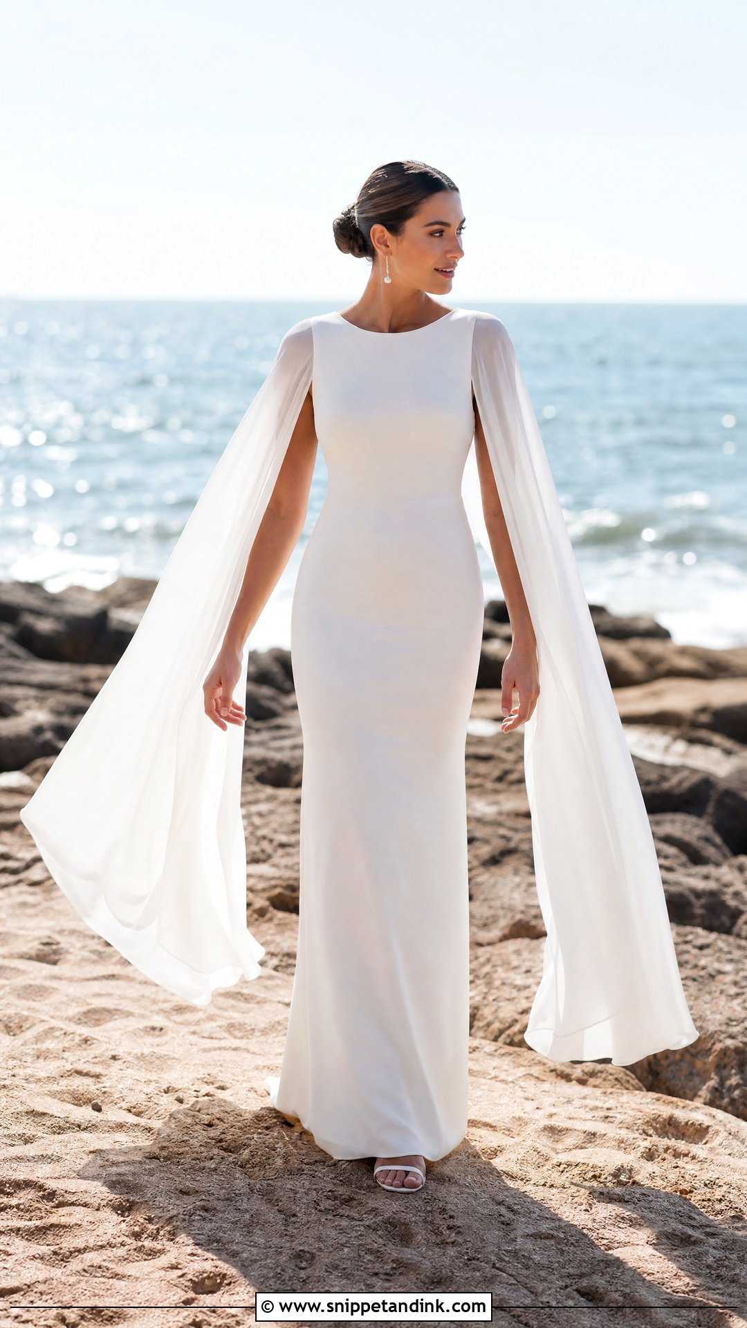 Cape Sleeve Beach Bridal Gown - Snippet and Ink - 25 Beach Bridal Gown Ideas
