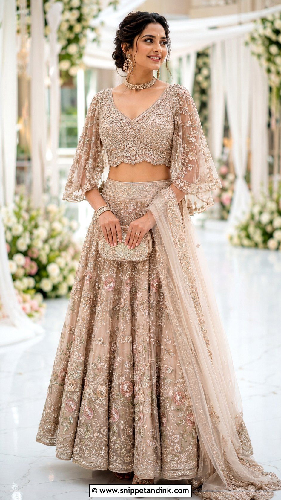 Cape Sleeve Blouse With Bridal Lehenga - Snippet and Ink - 20 Grand Blouse Designs for Marriage