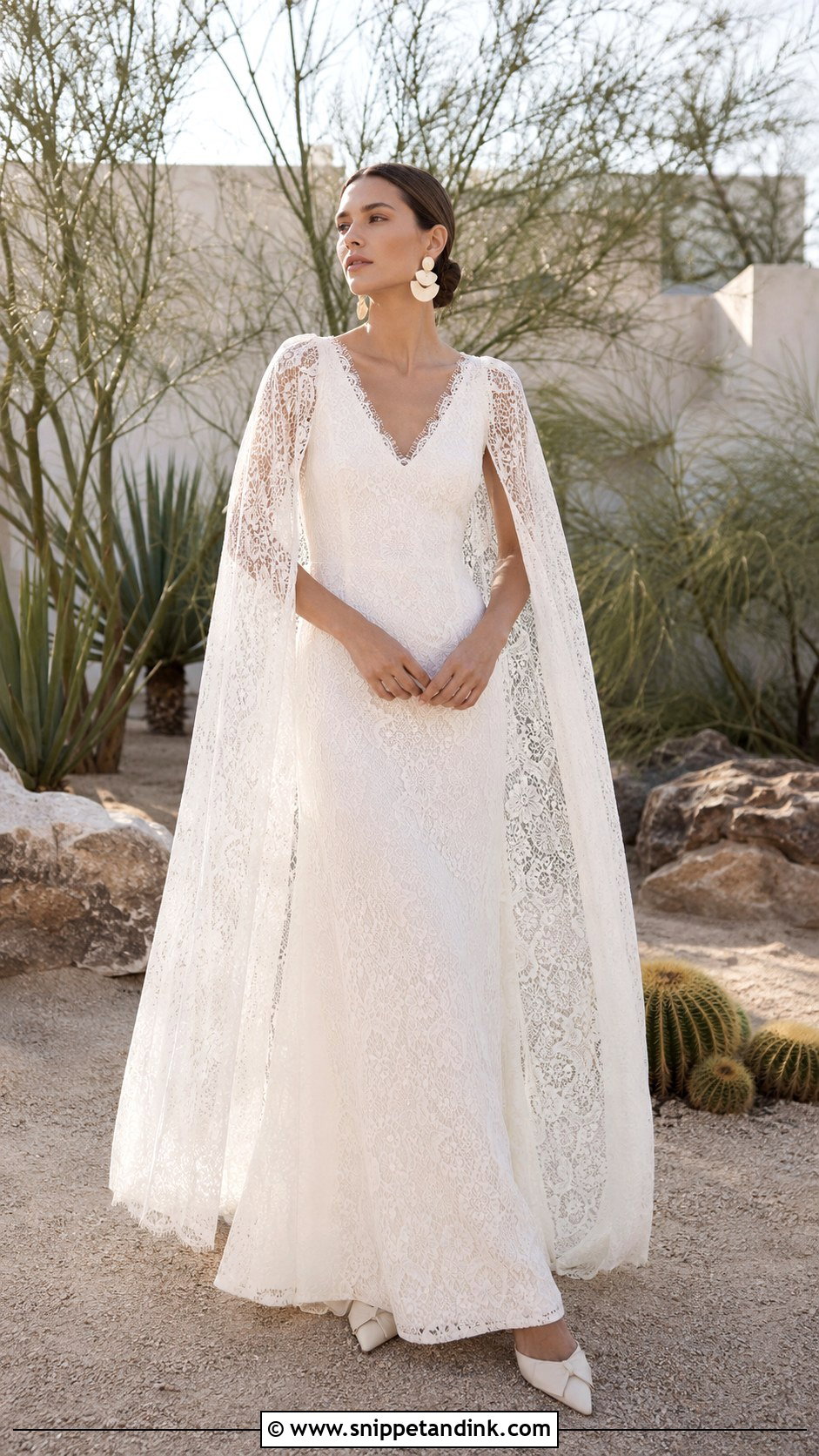 Cape Sleeve Bohemian Lace Wedding Dress - Snippet and Ink - 20 Bohemian Lace Wedding Dress Ideas