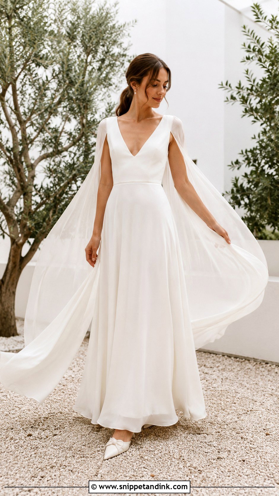 Cape Sleeve Boho A Line Wedding Dress - Snippet and Ink - 20 Boho a Line Wedding Dress Ideas