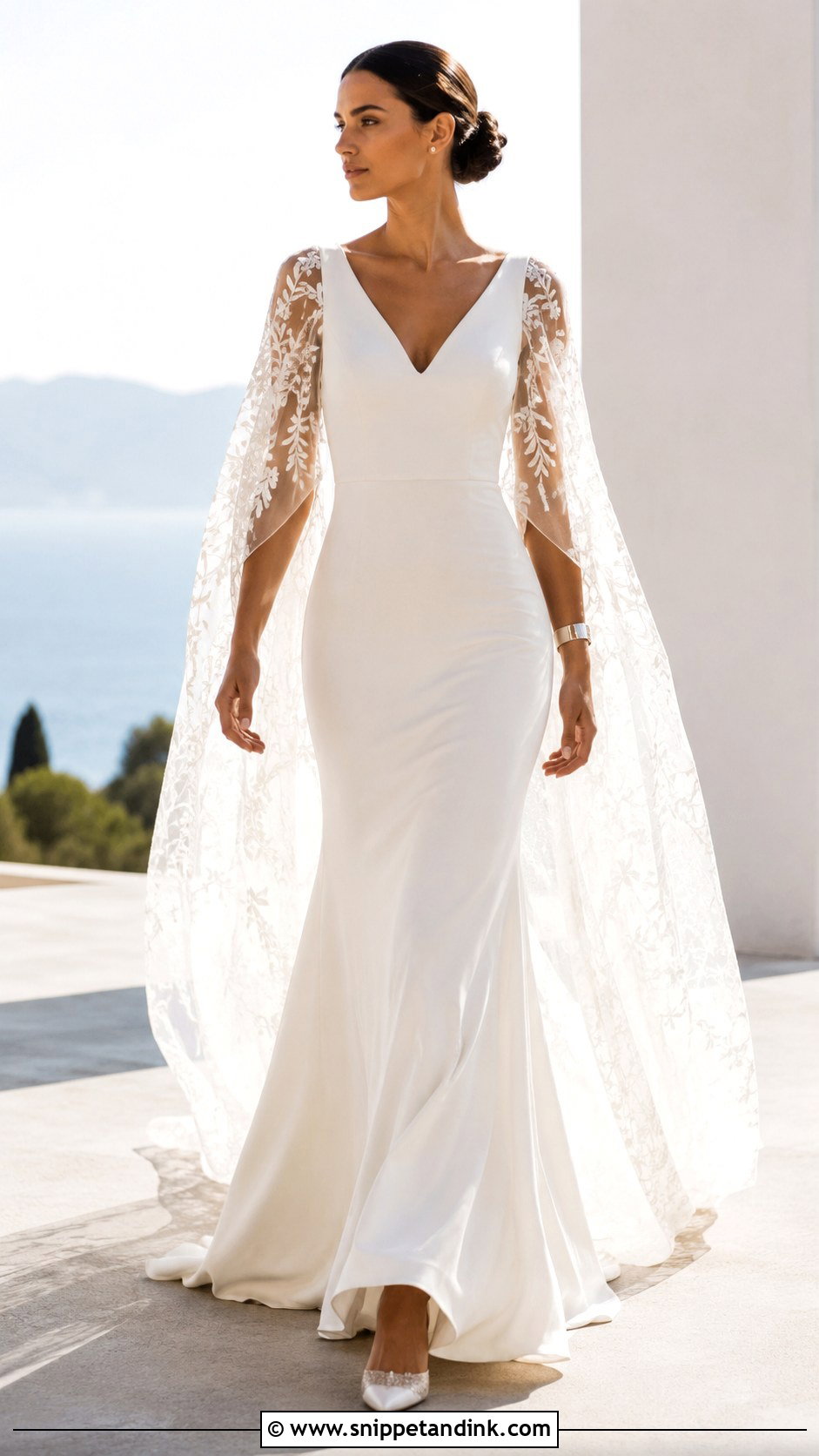Cape Sleeve Boho Glam Wedding Dress - Snippet and Ink - 20 Boho Glam Wedding Dress Ideas