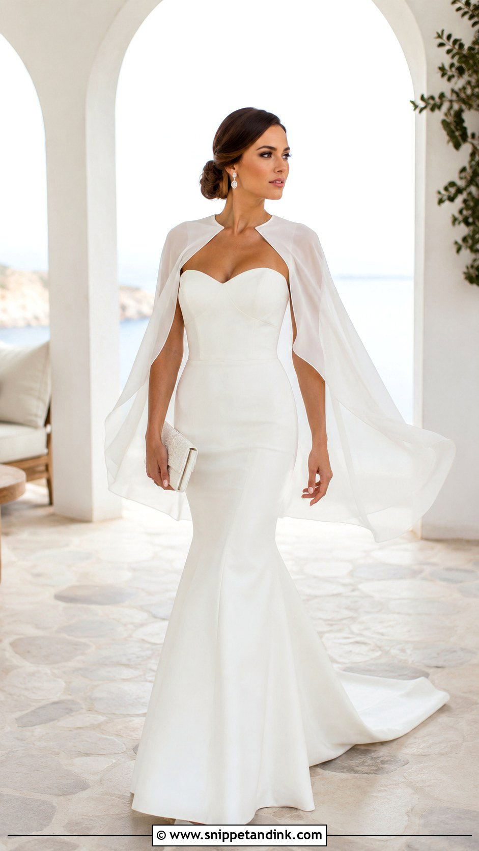 Cape Sleeve Bridal Bolero With Mermaid Gown - Snippet and Ink - 20 Bridal Bolero Jacket Ideas